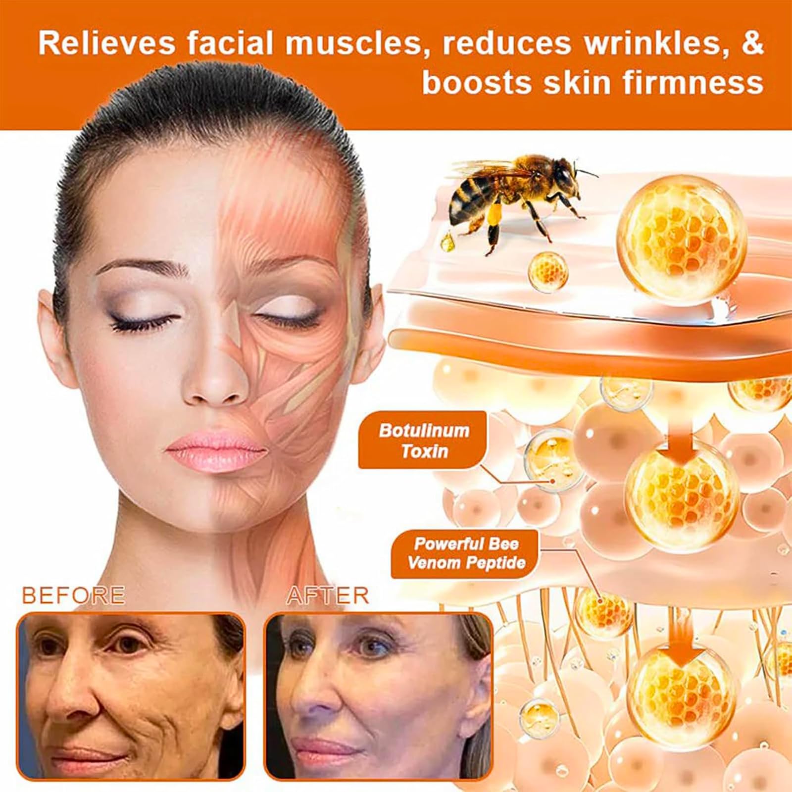 Bee Venom Firming Skin Care Set, With Boto-x Bee Venom Firming Serum Stick & Anti Wrinkle Face Cream, Boto-x Serum, Bee Venom Wrinkle Removal Cream, 2-in-1 Face Lift Kit for Wrinkles & Sagging Skin