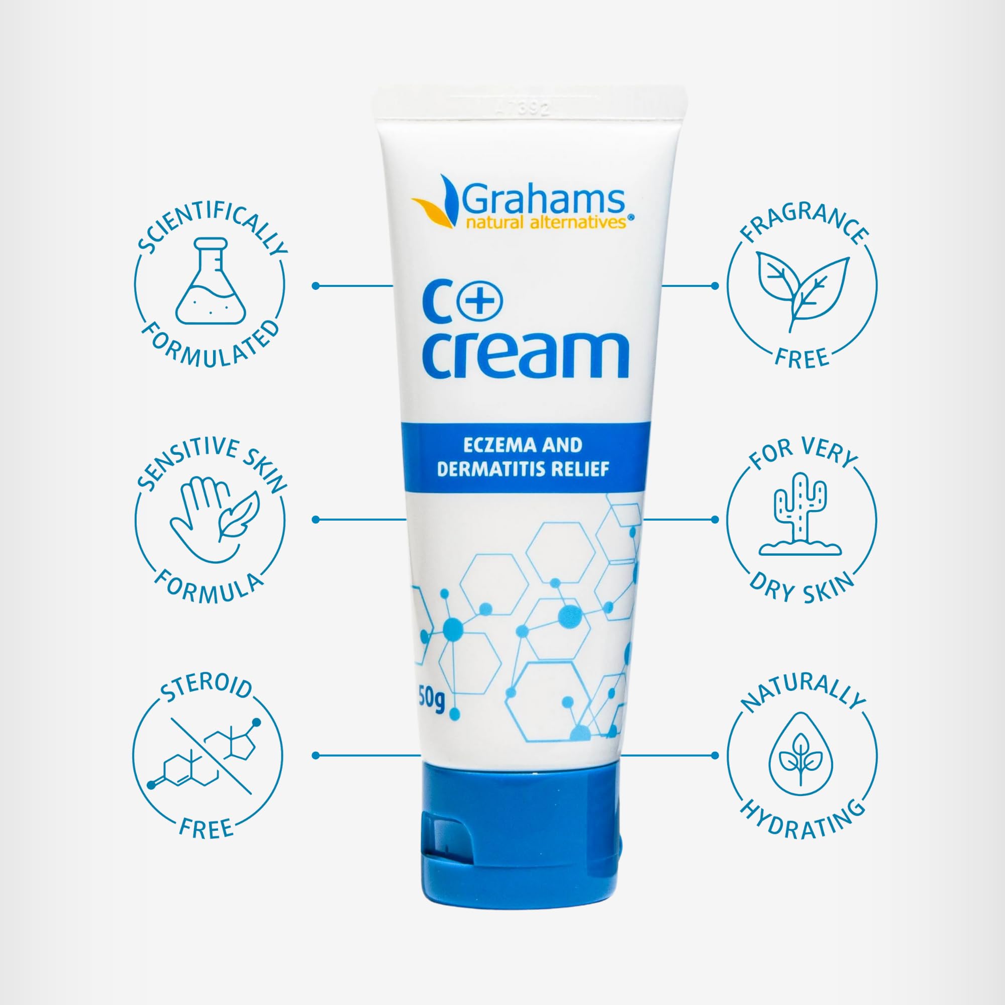 Grahams Natural C+ Eczema Cream - Clinically Proven Eczema Cream for Dry Skin, Inflammation, Dermatitis & Itchy Skin Relief for Adults - with Manuka Honey - Hypoallergenic & Steroid-Free (120g)