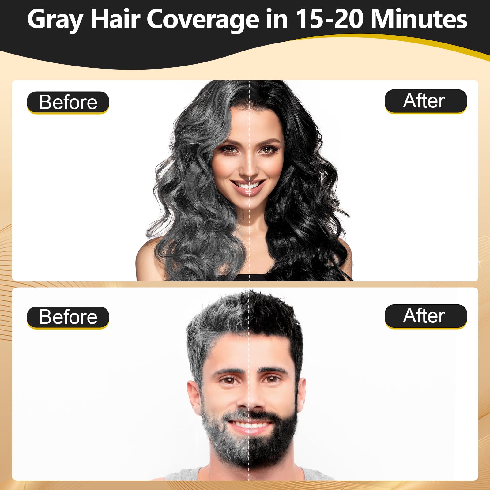 Black Hair Dye Shampoo for Men&Women, Colour Shampoo for Gray Hair,Semi-Permanent Herbal Hair Dye 3-in-1, 500ml
