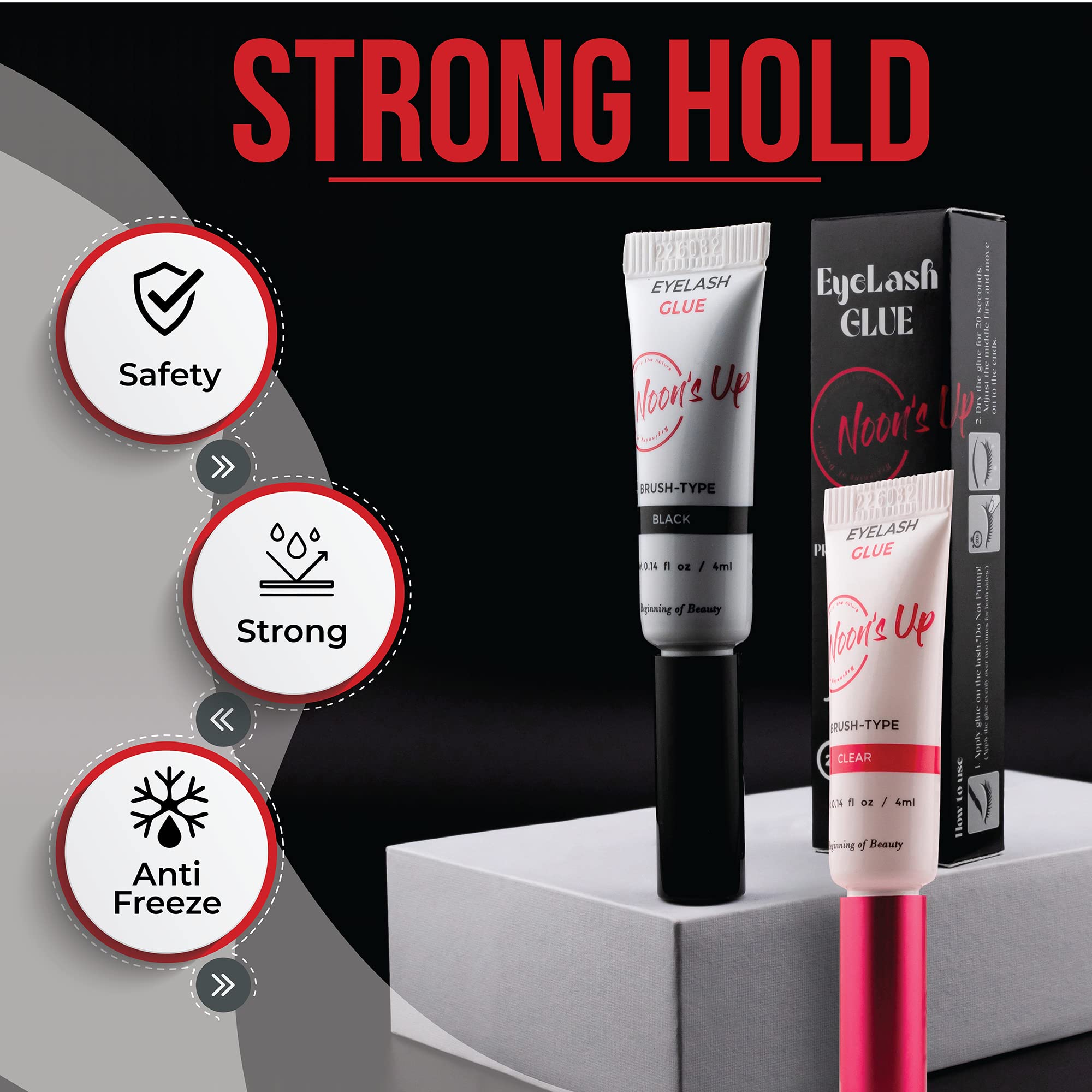 NOON'S UP Eyelash Glue (Clear) - Super Strong Hold Eyelash Adhesive | Waterproof Hypoallergenic Lash Glue for Sensitive Eyes | Blends Naturally (0.14 Fl. Oz.)