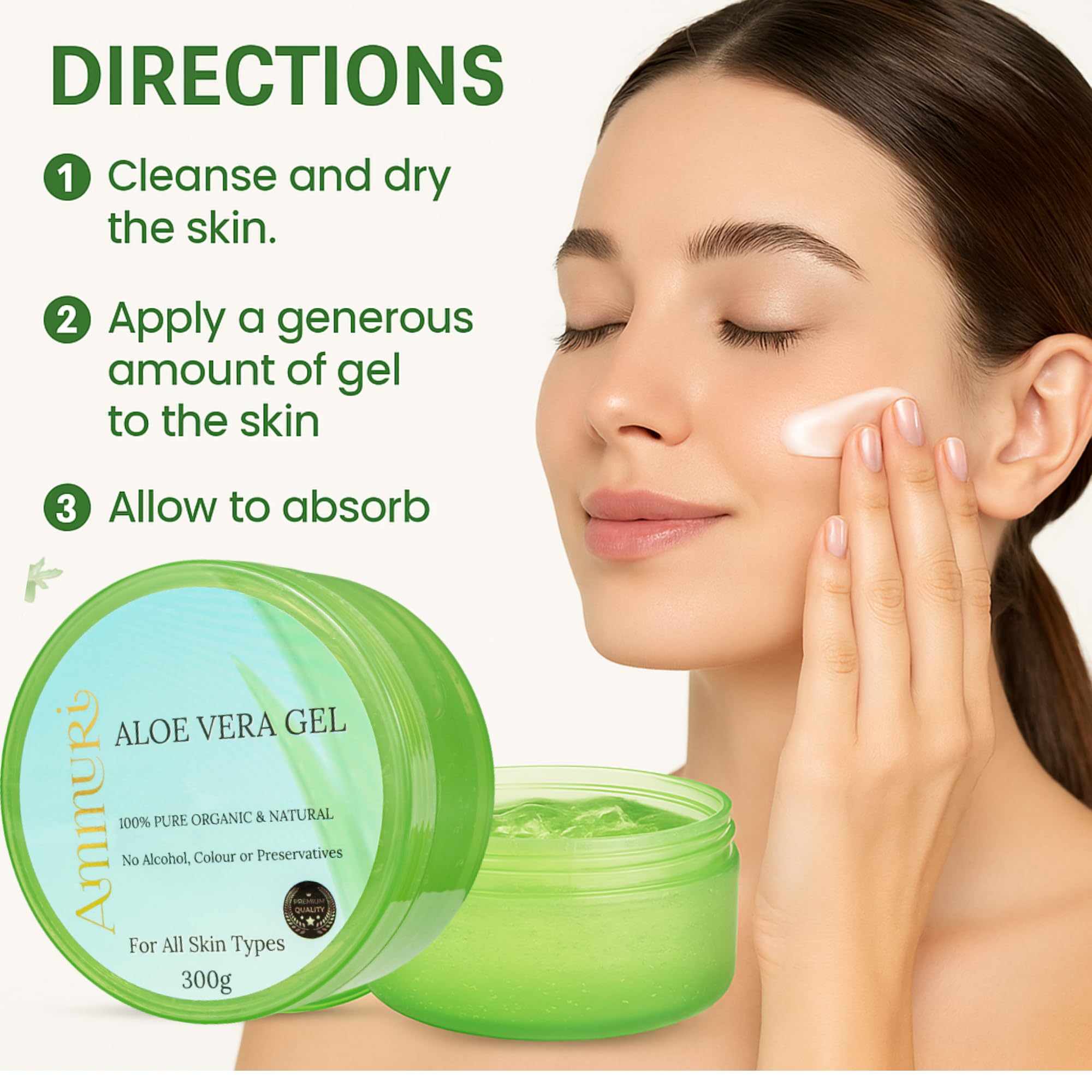 Ammuri Organic Aloe Vera Gel | 100% Pure Aloe from Freshly Cut Leaves | No Acrylates or Crosspolymers | Fast-Absorbing & Non-Sticky Formula | Hydrating & Soothing Skin Care | Big 300ml