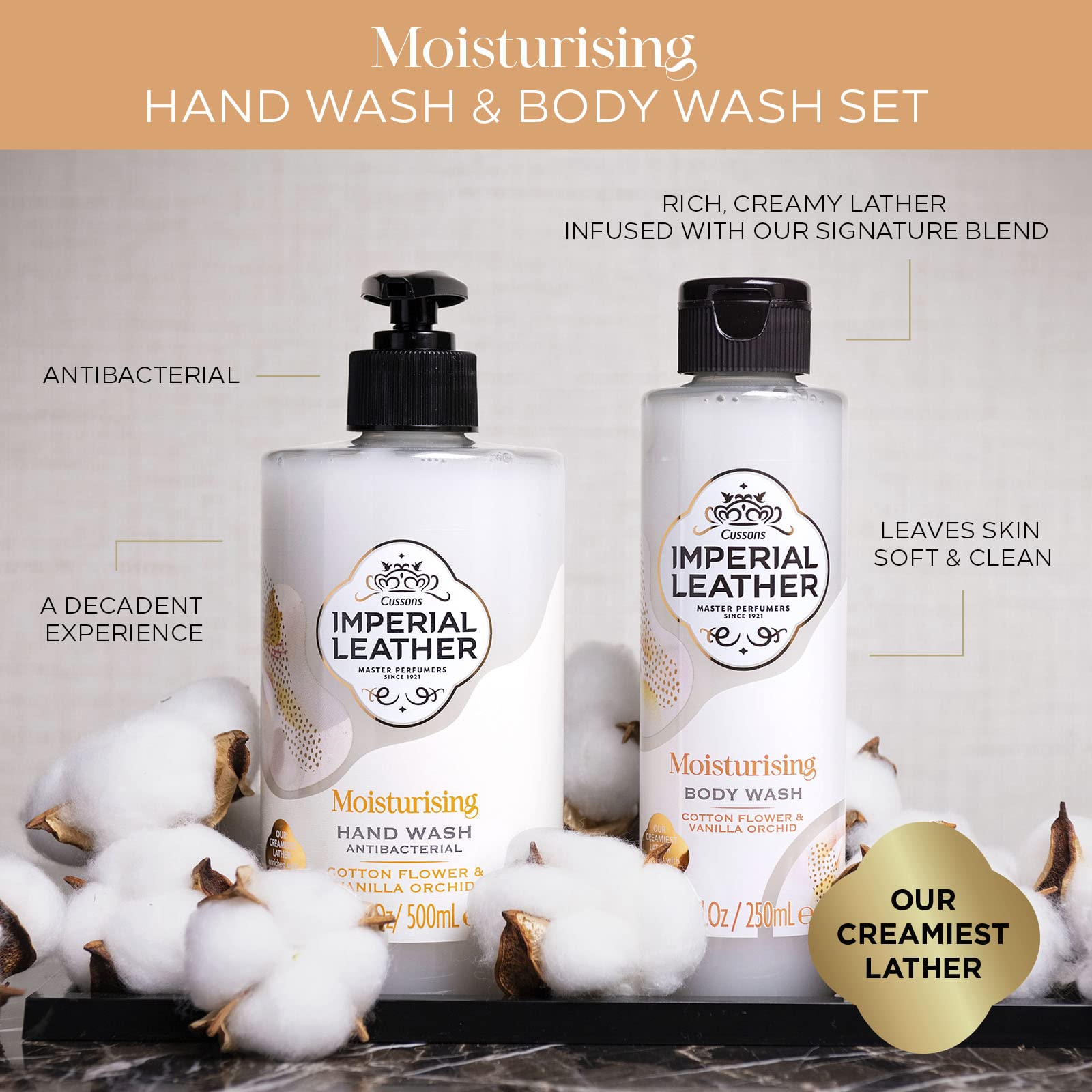 Imperial Leather Moisturising Hand Wash, Cotton Flower & Vanilla Orchid, Antibacterial, Signature Oil Blend, Gentle Skin Care, Bulk Buy Pack of 6 x 500ml