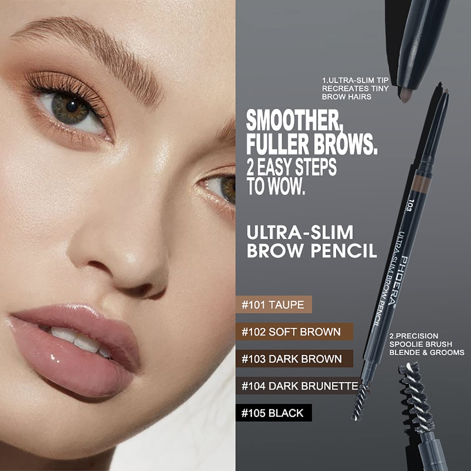 Eyebrow Pencil,Ultrafine Tip,Eyebrow Pencil Waterproof And Long-Lasting,Eyebrow Pen Dual-Sided,Shapes, Defines,With Eyebrow Brush(103#Dark Brown)