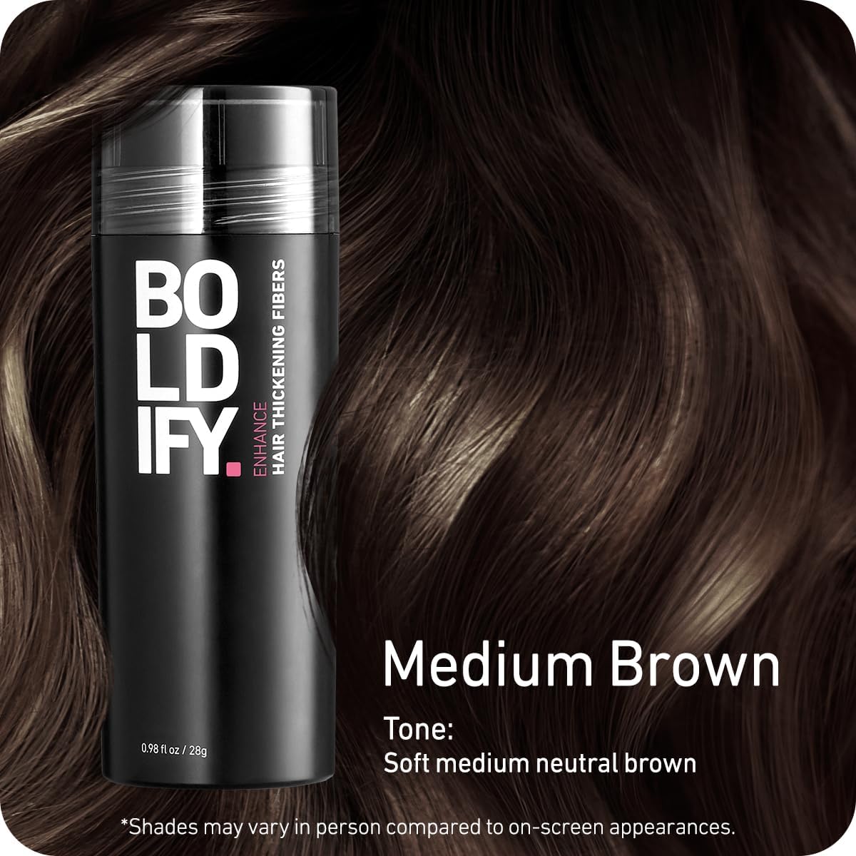 BOLDIFY Hair Fibres (28g) - Fill In Thinning and Fine Hair for an Instantly Fuller, Thicker Look - 14 Shades for Women and Men - Medium Brown
