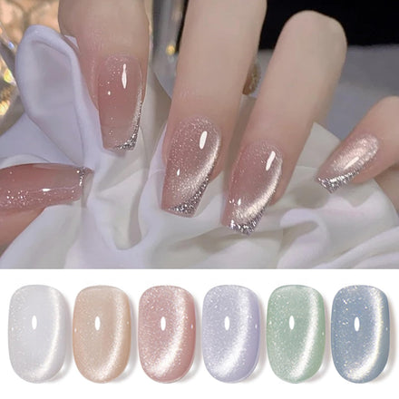 BORN PRETTY 6-Piece Magnetic Gel Nail Polish Set, Iridescent Glitter Gel, Cat Magnetic Eye Effect, Galaxy Series, Soak-Off, U V/LED Gel, Nail Art Salon DIY Home