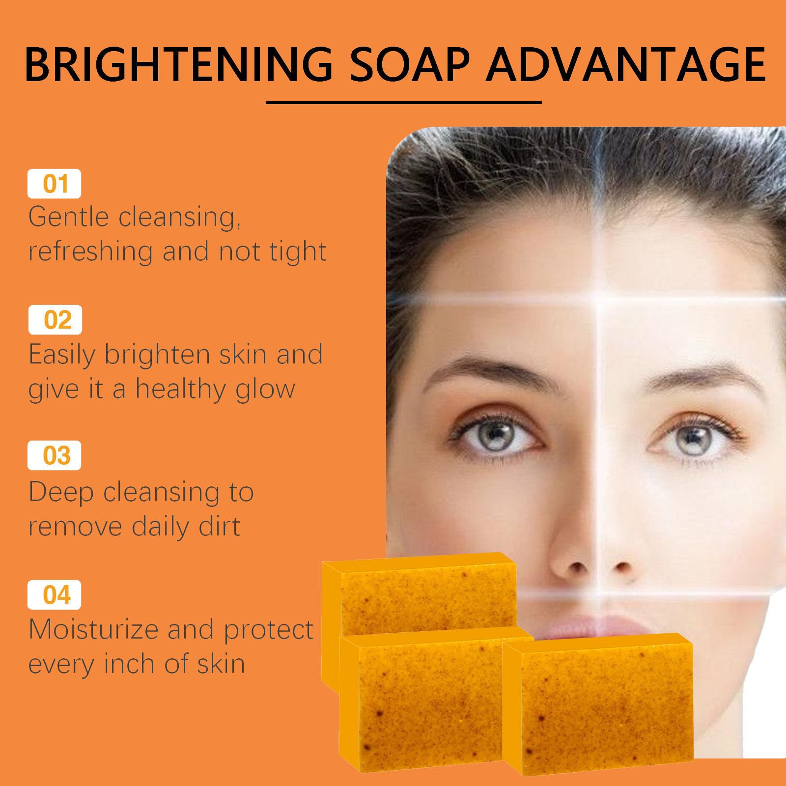 Turmeric Glow Soap - Turmeric Soap for Skin Brig_htening - Natural Tumeric Soap for Body & Face - Handmade Turmeric Soap Bar - Tumeric Soap for Acne, Dark Spots, Smooth Skin (300g (Pack of 3))