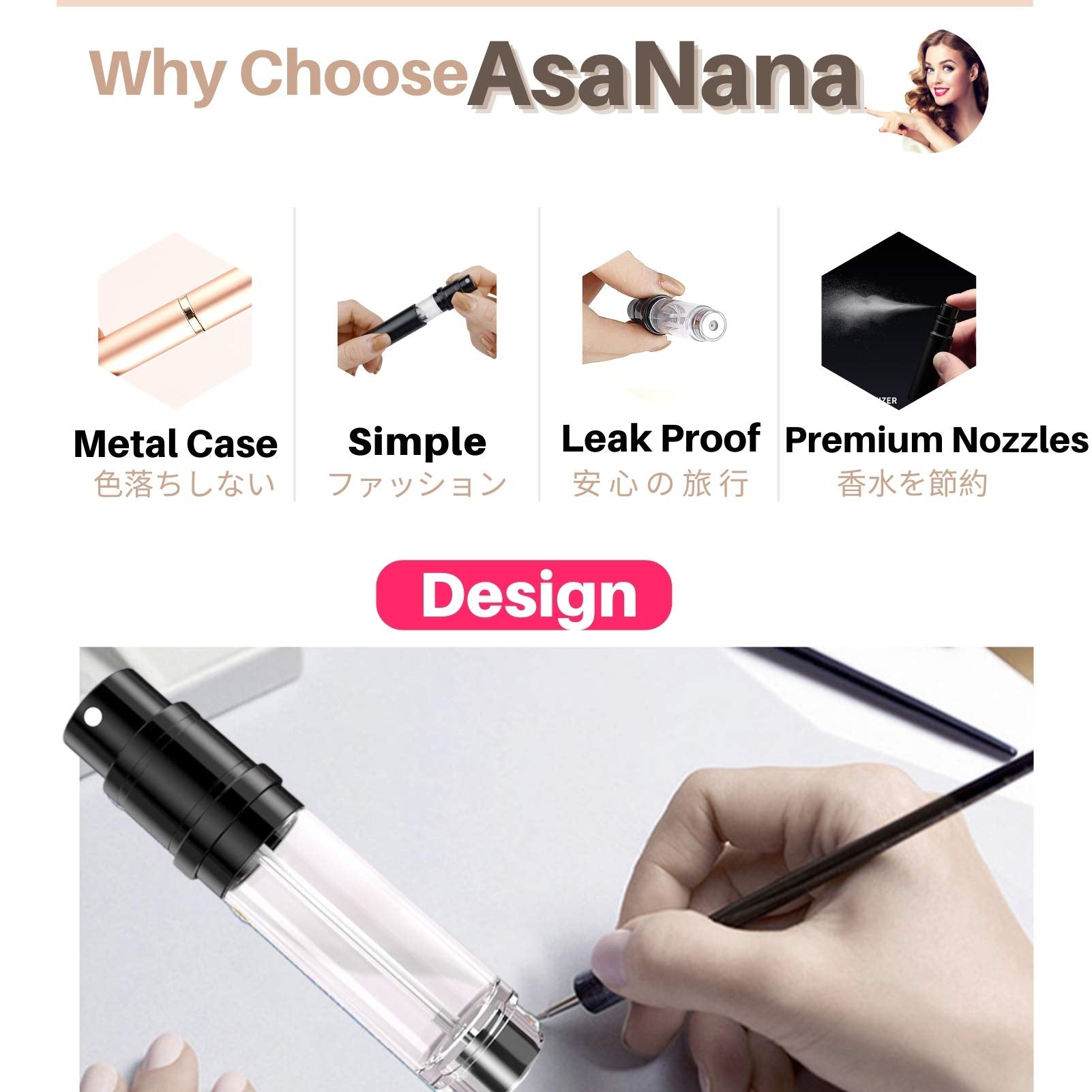 AsaNana Perfume Atomiser, Refillable & Travel Size Perfume Bottle, Leaking Proof,Bottom Pump without Funnel, Luxurious Small women and men, 5ml (CLa-2P(Black&RoseGold))