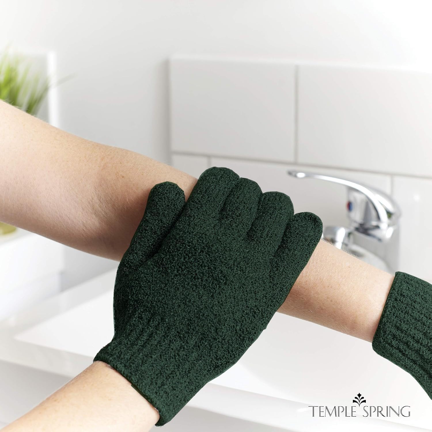 Temple Spring Exfoliating Glove, Carbonized Rayon Bamboo Exfoliating Body Scrubber, Loofah Washcloth, Exfoliate Loofa Shower Scrubber, Body Exfoliator Scrub, Shower Loofah Bath Sponge - Forest Green