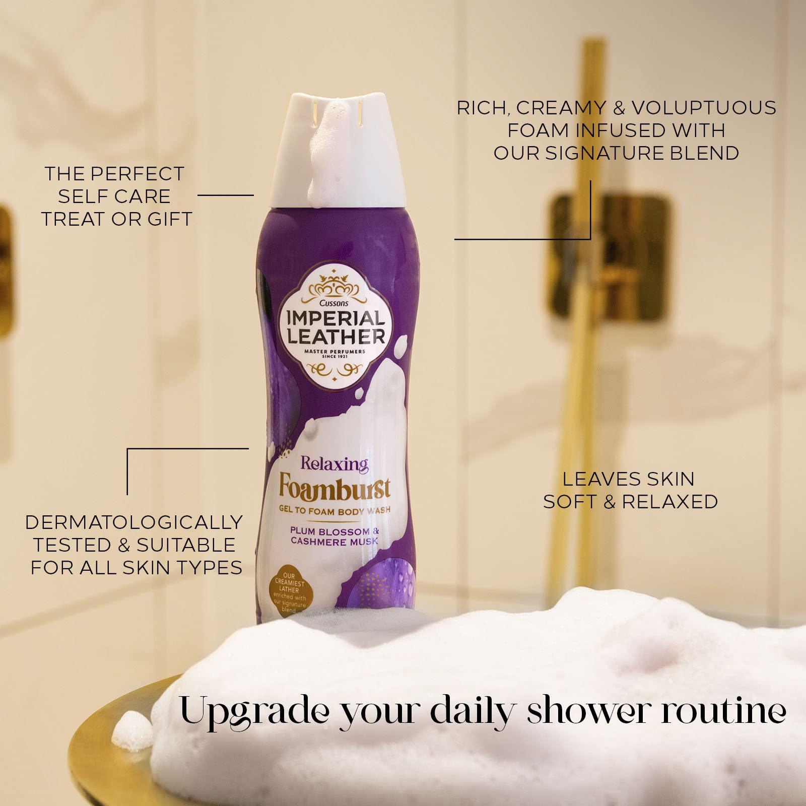 Imperial Leather Foamburst Relaxing Shower Gel, Plum Blossom & Cashmere Musk Body Wash, Luxurious Foam Lather, Gentle Skin Care, Bulk Buy, Pack of 6 x 200ml