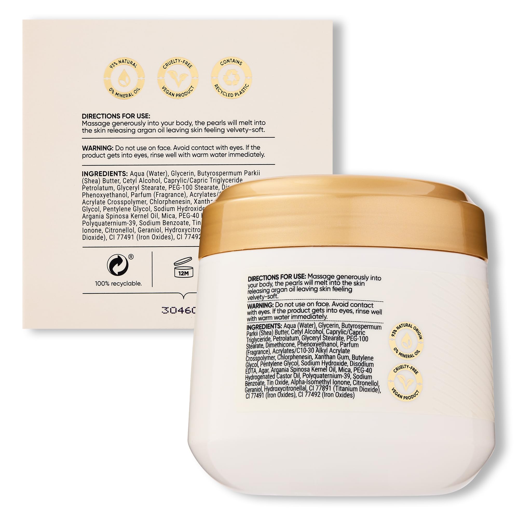 Sanctuary Spa Golden Sandalwood Melting Pearl Body Butter with Shea Butter & Argan Oil, No Mineral Oil, Cruelty Free & Vegan Body Moisturiser, 300g