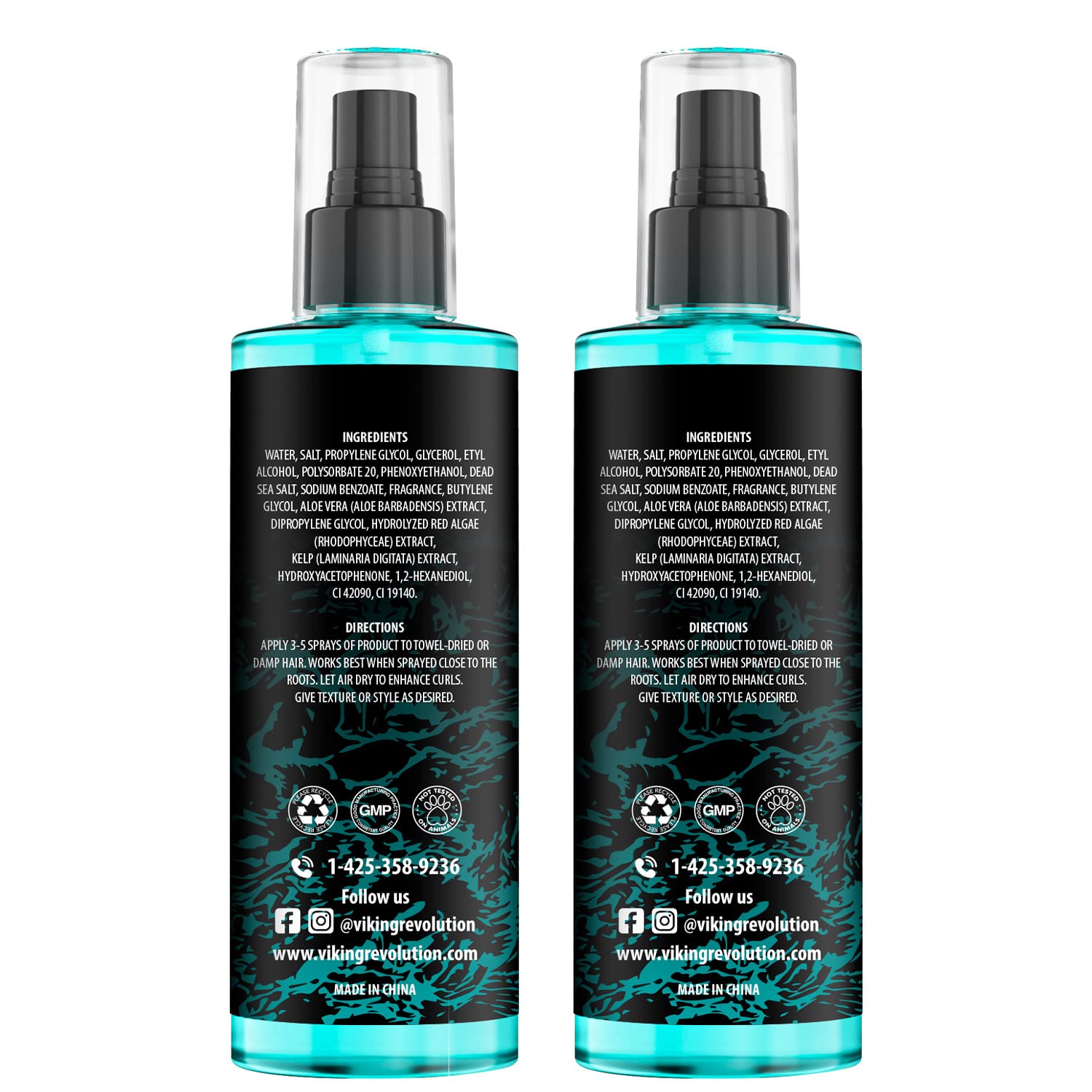 Viking Revolution - Sea Salt Spray for Hair Men - 2 x 260 ml - Hair Texturizing Spray with Kelp, Aloe Vera & Red Algae Extract - Surf Spray - Volume & Texture - Gifts For Men