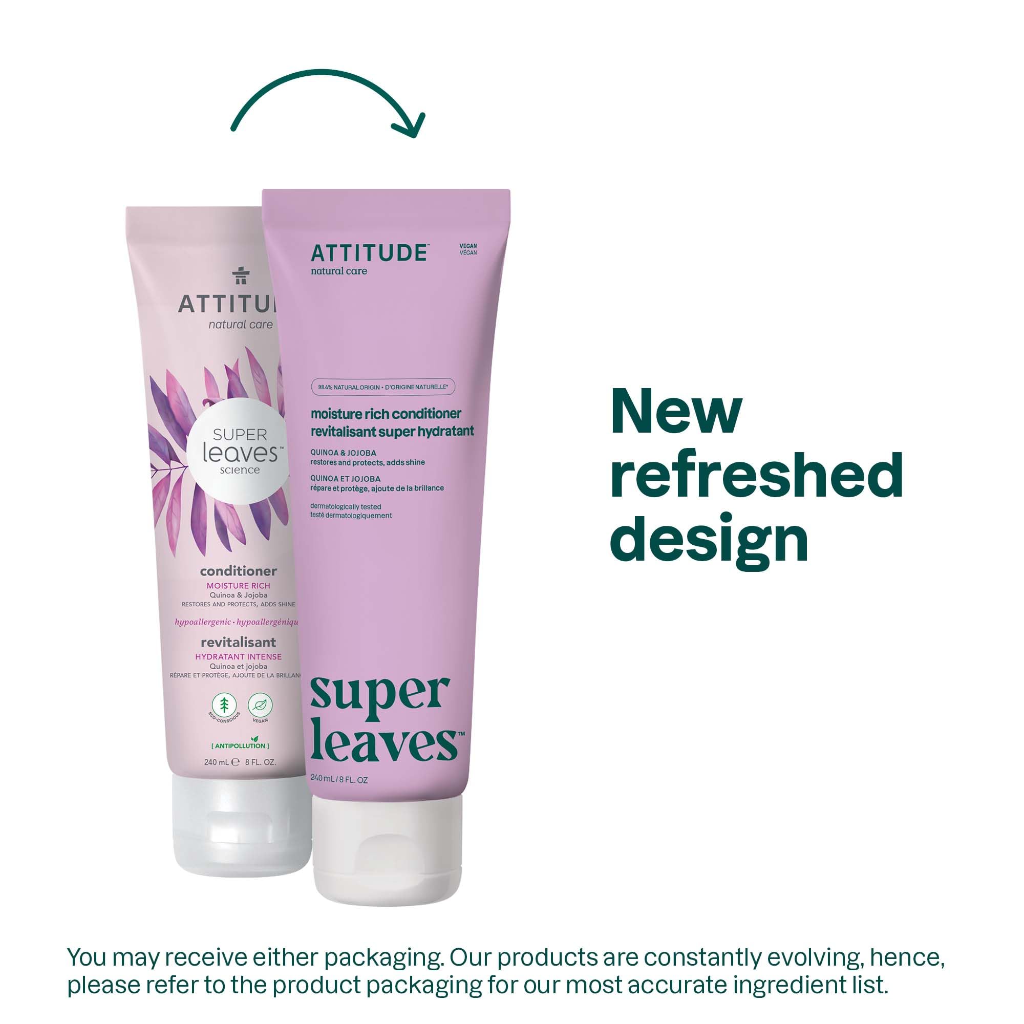 ATTITUDE Moisture Rich Hair Conditioner, For Dry and Damaged Hair, Naturally Derived Ingredients, Vegan Detangler, Dermatologiocally Tested, Quinoa and Jojoba, 8 Fl Oz