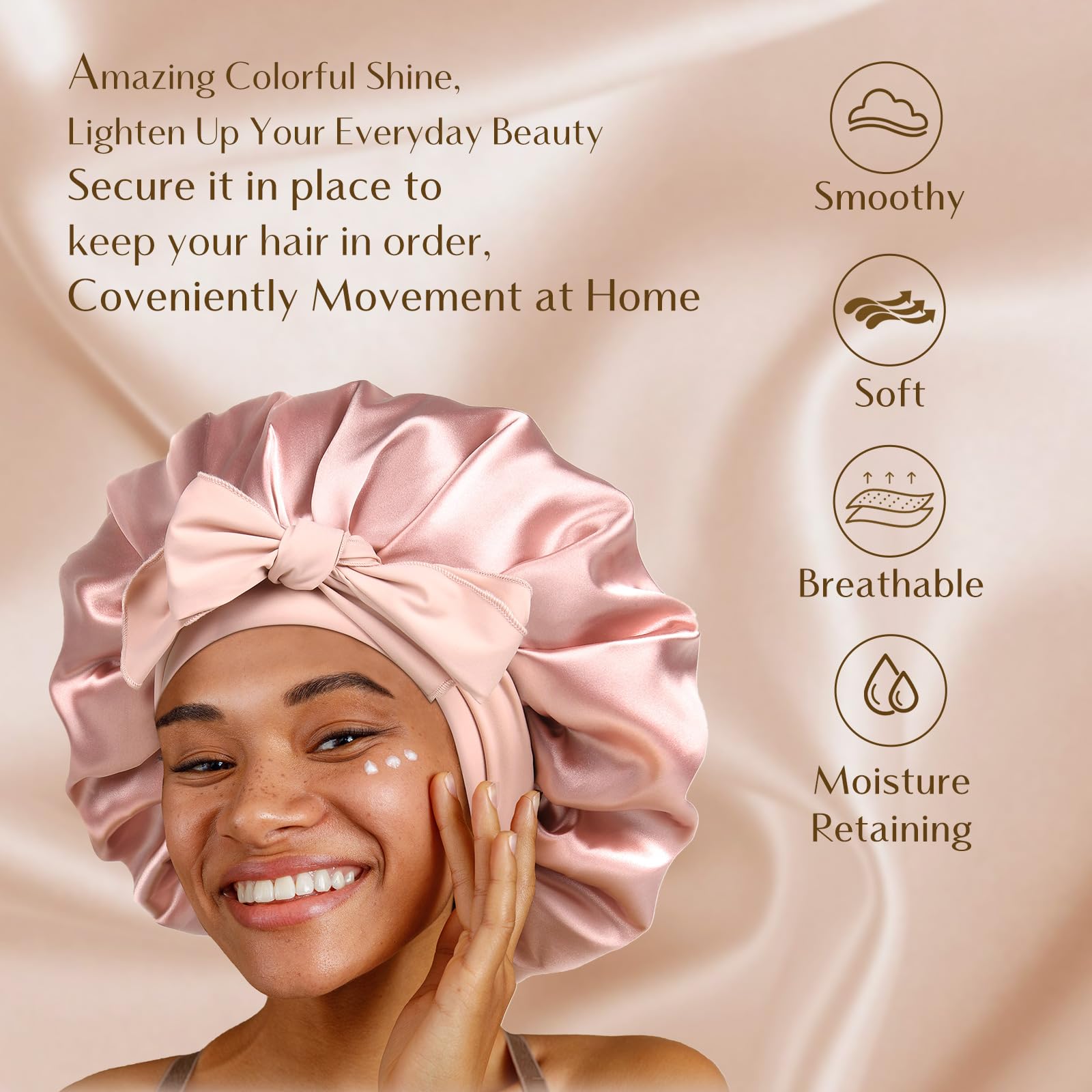 YANIBEST Silk Sleep Cap Satin Bonnet for Black Women Men for Curly Braids, Blush Pink, L