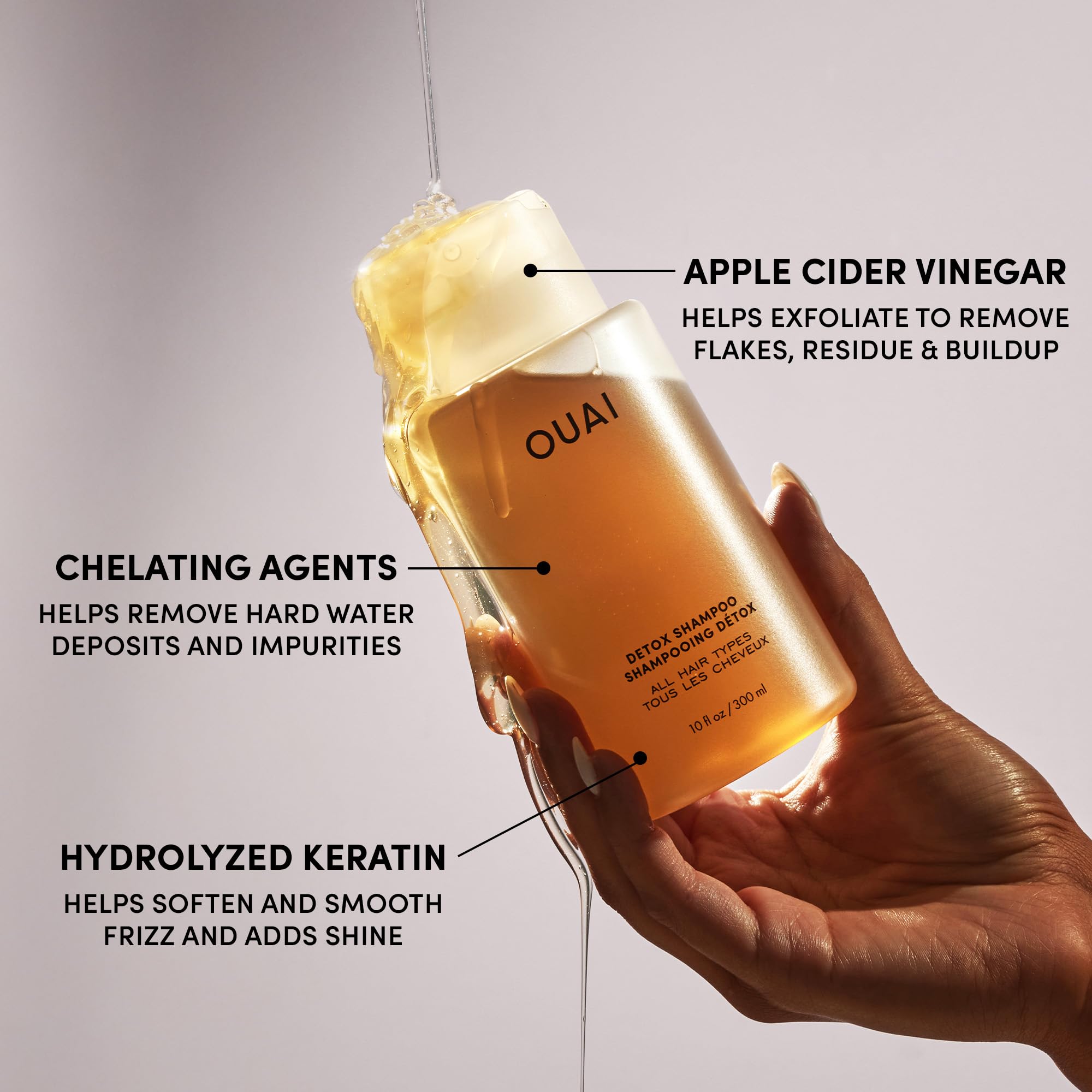 OUAI Detox Shampoo Travel Size - Clarifying and Removing Build Up, Dirt, Oil, Product and Hard Water - Apple Cider Vinegar & Keratin for Clean, Refreshed Hair - Sulfate-Free Hair Care - 89ml