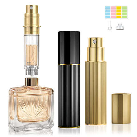 JOOMOKO Perfume Atomiser, Perfume Travel Bottle, 10ML Atomiser Spray Bottle, Refillable & Travel Size Perfume Spray Bottle Easy to Refill Cologne Dispenser for Women and Men(Gold&Black)