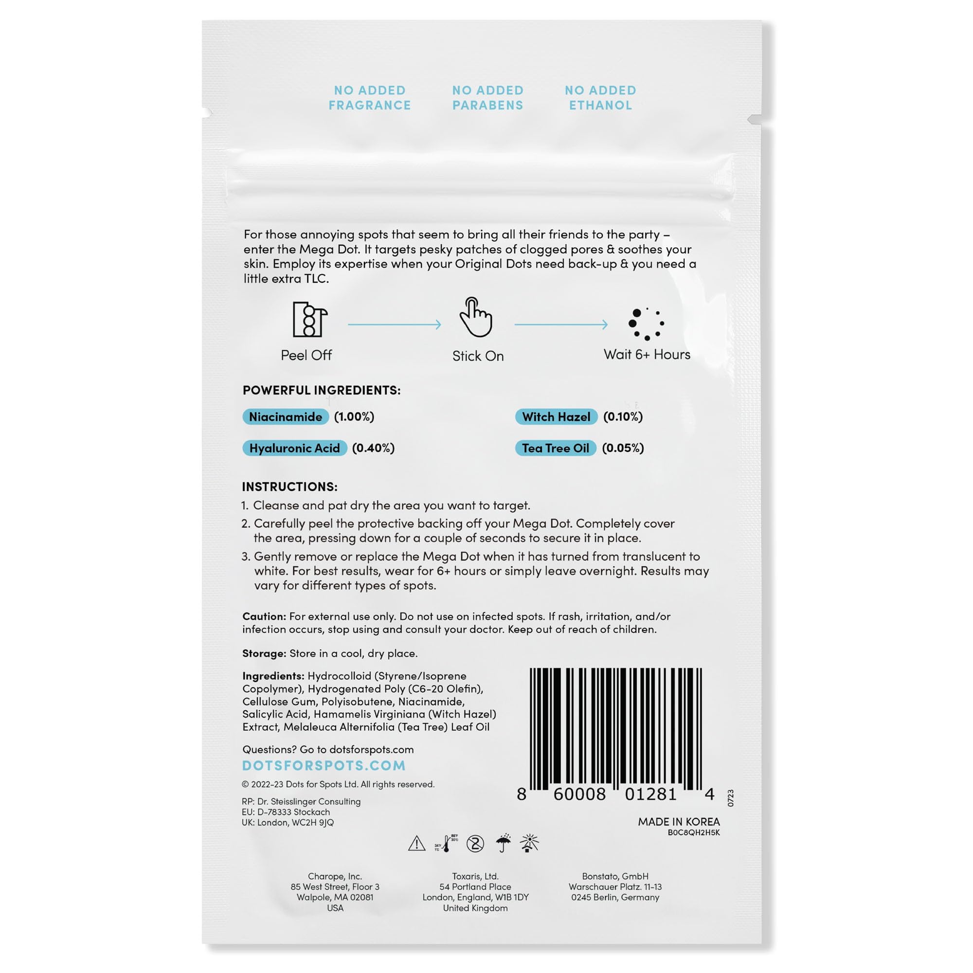 Dots for Spots Large Pimple Patches for Body, Chin, Cheek or Forehead - Includes Active Ingredients Niacinamide, Witch Hazel & Salicylic Acid for Maximum Effectiveness - Reduces Redness (10 patches)