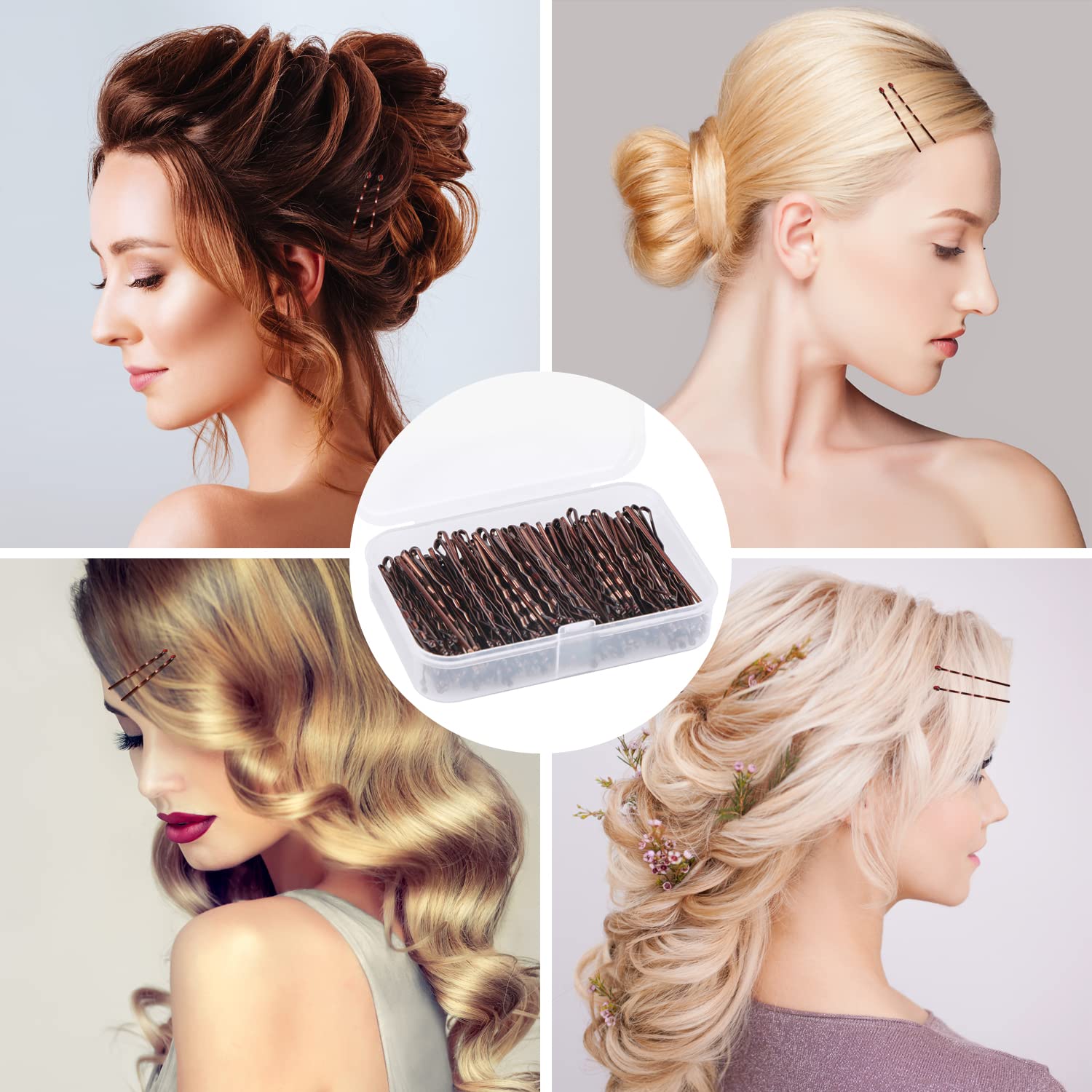 150 PCS Bobby Pins, 2 Inch Hair Clips and Kirby Grips for Women's Hair Styling with Storage Box (Brown)