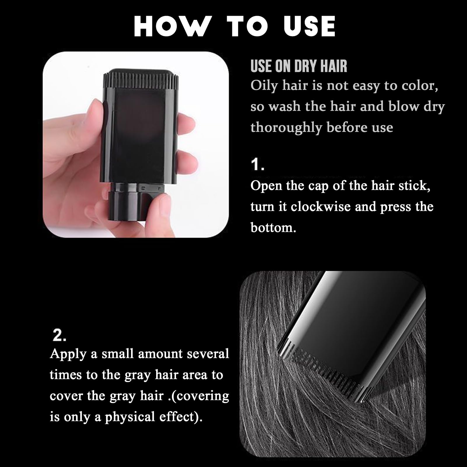 Safe and Convenient Comb Hair Dye, 2 in 1 Instant Black Hair Colour Stick with Comb Applicator,Sweat-Proof Hair Dye Stick for Gray Hair Coverage,Portable Hair Concealer for Women & Men (Black, 01#)
