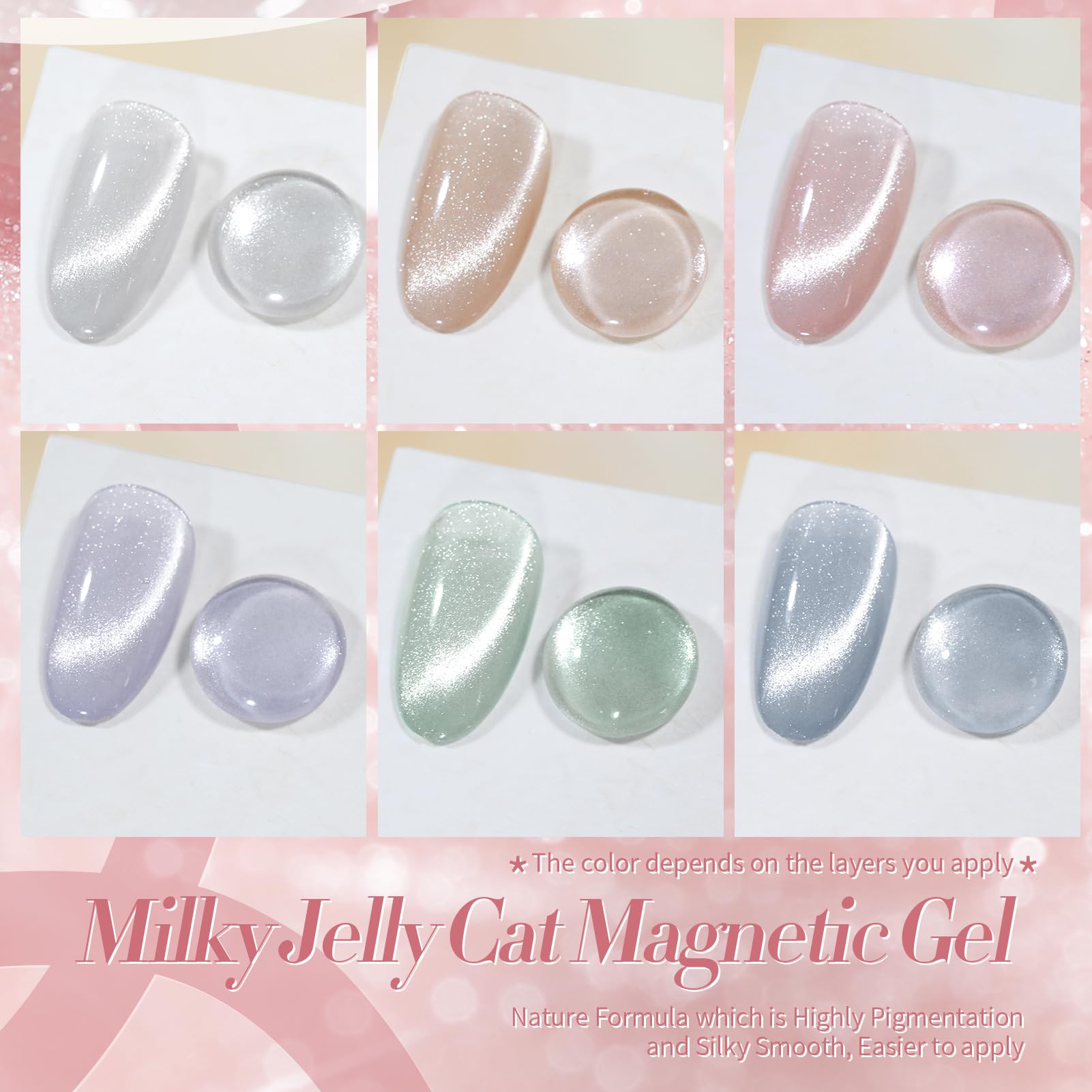 BORN PRETTY 6-Piece Magnetic Gel Nail Polish Set, Iridescent Glitter Gel, Cat Magnetic Eye Effect, Galaxy Series, Soak-Off, U V/LED Gel, Nail Art Salon DIY Home