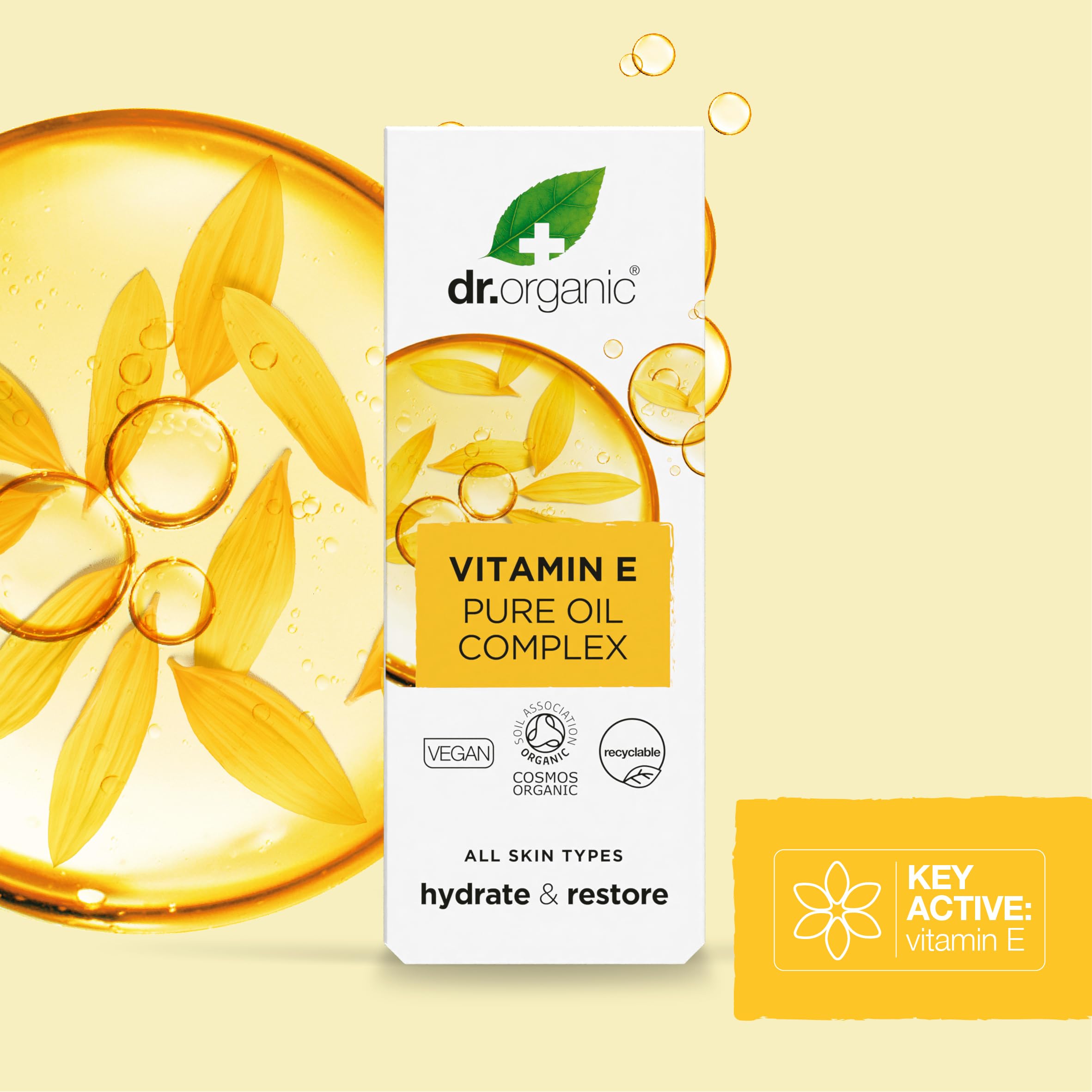 Dr. Organic Vitamin E Pure Oil Complex | Nourishes and Protects Skin, Enhances Elasticity, Natural, Certified Organic, Paraben & SLS-Free, 50 mL / 1.7 fl oz