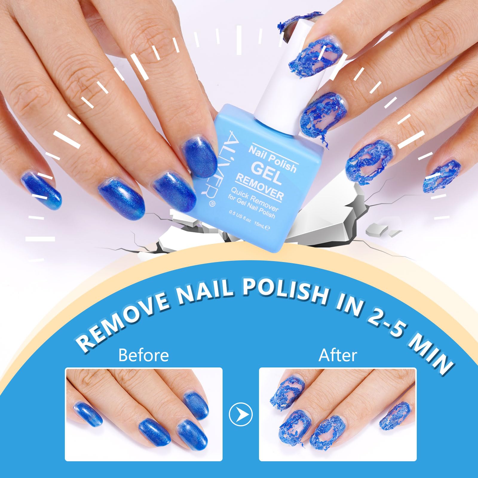 Gel Nail Polish Remover 15 ml with Nail File & Nail Polish Scraper, Professional Gel Remover for Nails, Easily & Quickly Remove Nail Polish in 3-5 Minutes, Doesn't Hurt Nails