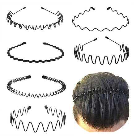 JERLITU Men's Elastic Wavy Metal Headbands, Non-slip for Outdoor Sports and Everyday Wear (6pcs)
