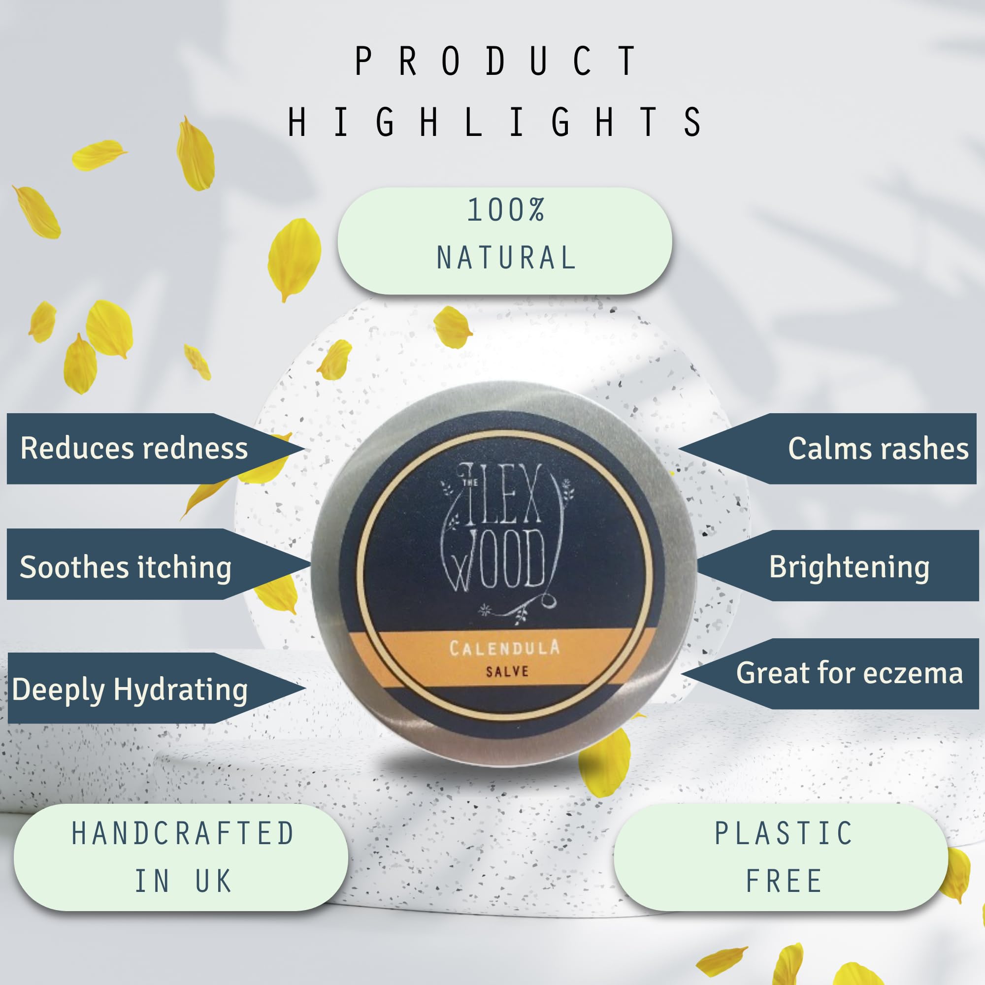 The Ilex Wood - Calendula Salve - all natural balm, soothes rashes, itching, dry skin, eczema, hand cream for women and men, cruelty free, plastic free - 3.38 fl oz (100ml)
