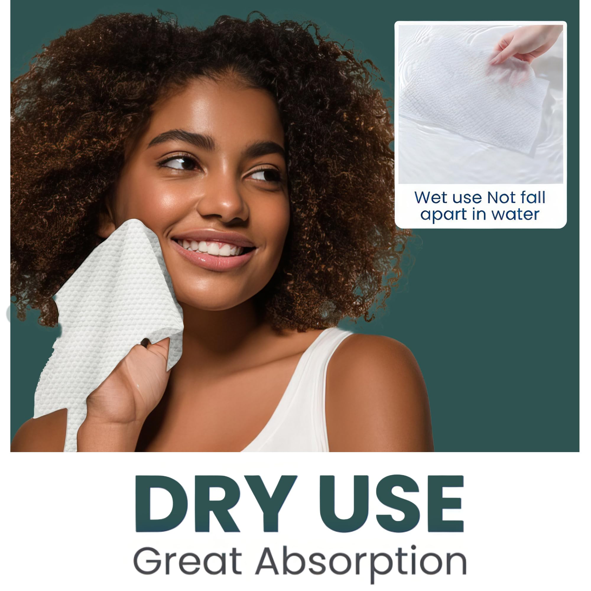 Ourmed Life Disposable Face Towel | Lint-Free Biodegradable Clean Towels | Dry Makeup Remover Wipes | Super Soft & Thick for Sensitive Skin | 10-Inch X 10-Inch Large Size | 60 Count, Dot Pattern