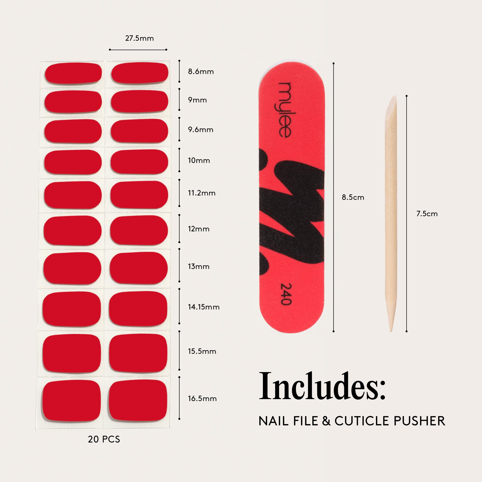 Mylee Gel Nail Wraps – 10 Pre-Cured Gel Stickers for Instant Mani – No Lamp Needed, Chip-Resistant, Glossy Finish, Lasts Up to 14 Days – Easy to Apply, Vegan & Cruelty-Free (0033 - French Cancan)
