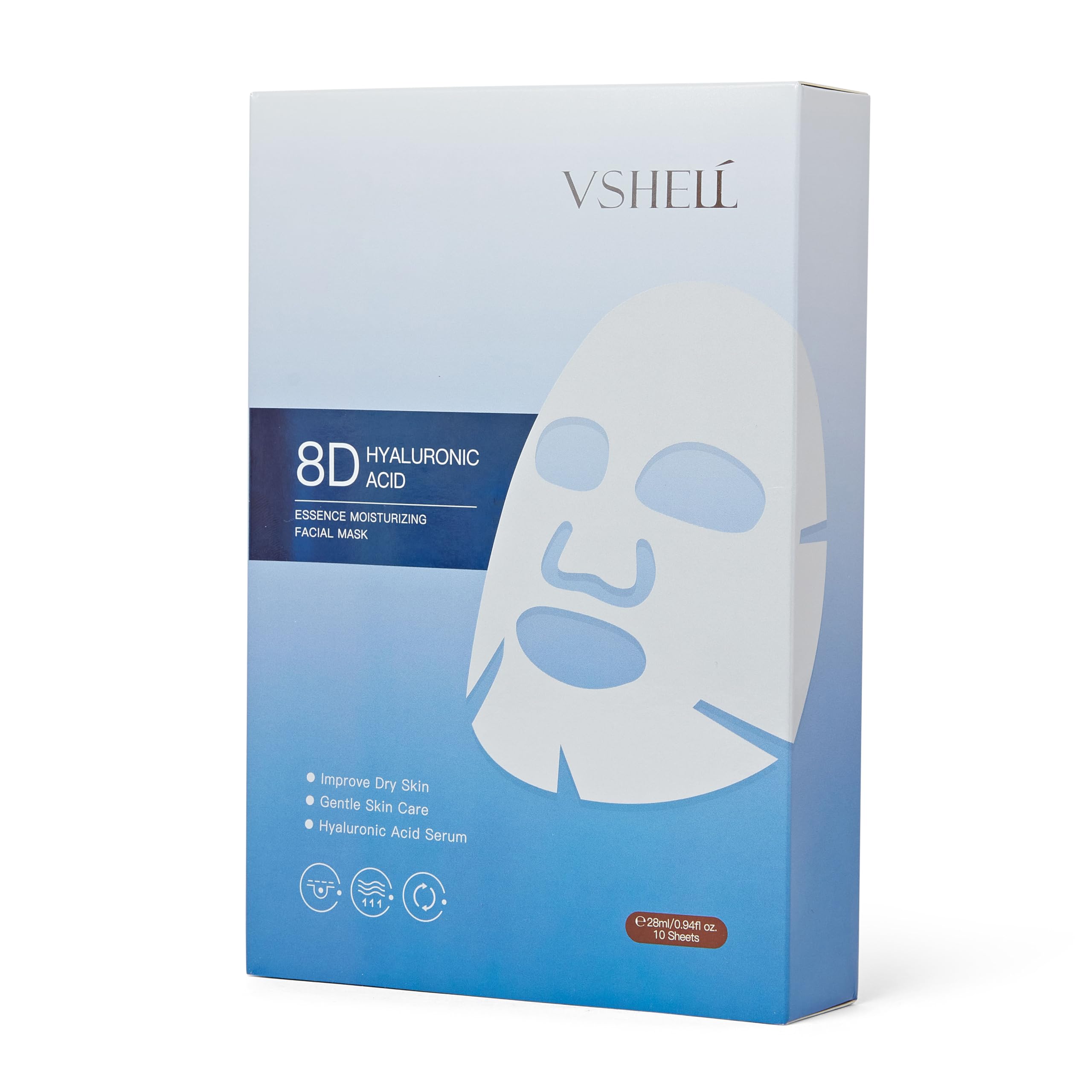 Hyaluronic Acid Face Sheet Mask, Set of 10 - Hydrating Korean Beauty Treatment - Moisturising Facial Skincare for Women and Men - With Aloe Vera, Trehalose and Anti Aging Squalene