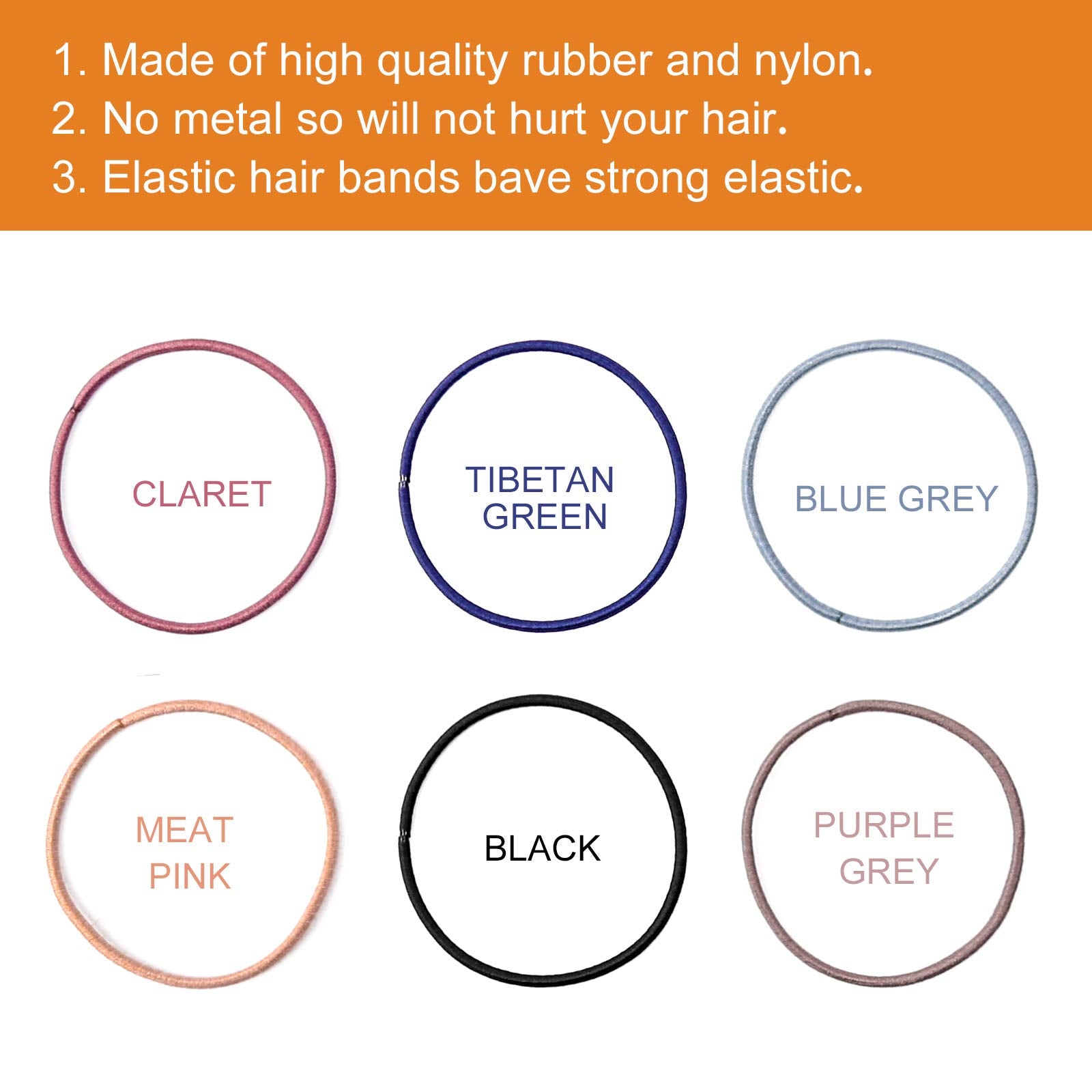 Gintonique A B Multicolor Elastic Hair Bands 120pcs (Pack of 120) - Curly Hair, Rubber + Nylon, 50mm Dia x 2mm Thick