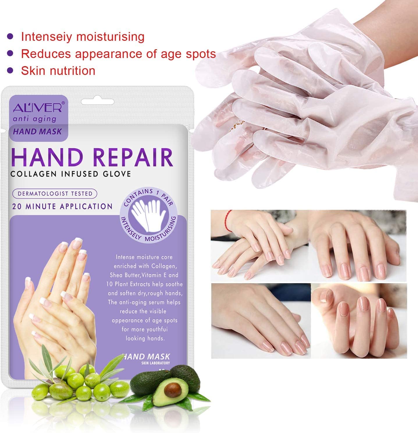 CCKULOOB Hand Mask, 6 Pairs Super Hydrating Hand Mask Moisturizing Hand Mask that Enriched with Collagen, Shea Butter, and Vitamin-E to Revive Dry, Rough and Cracked Skin (6 Lavender)