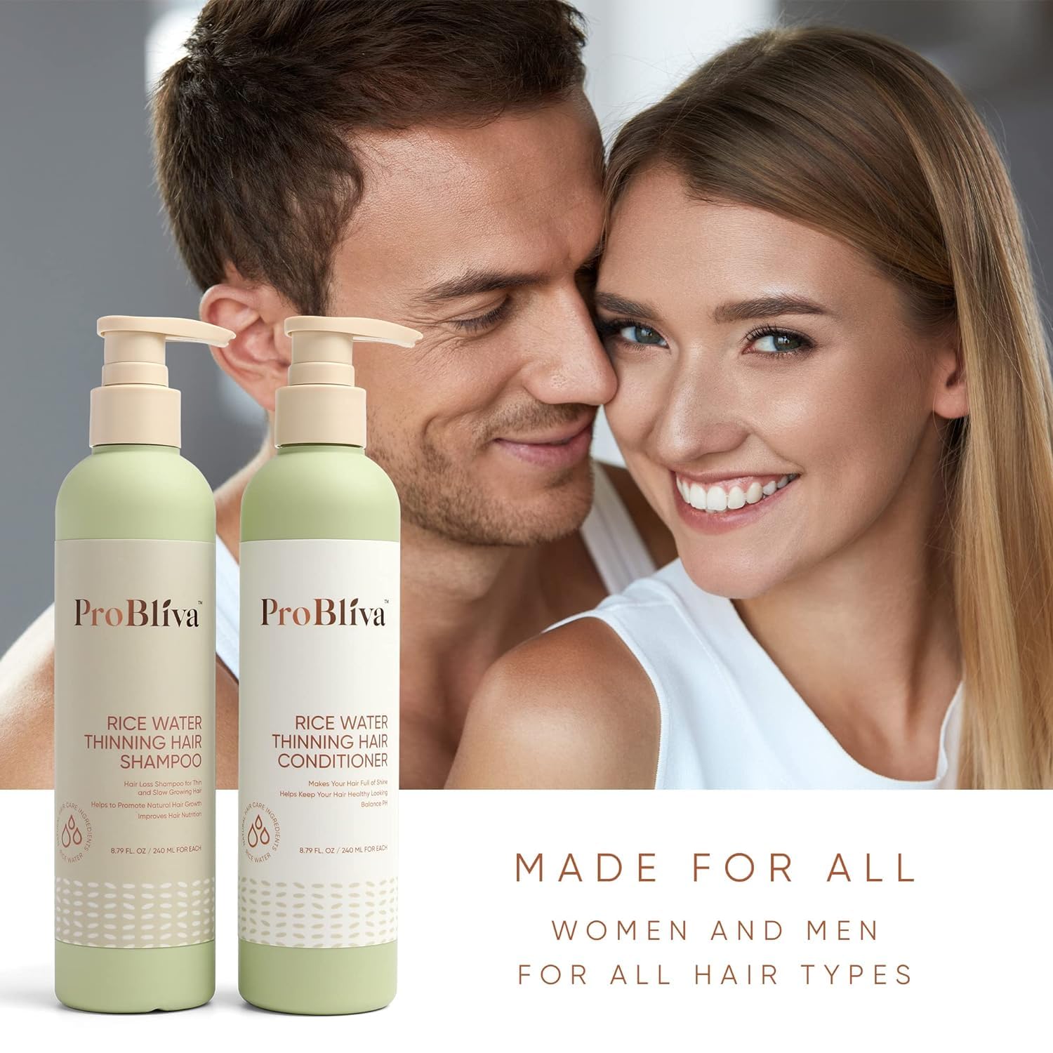Rice Water Hair Growth Shampoo and Conditioner: Hair Growth Shampoo - Rice Water Shampoo with Biotion and Caffeine for Hair Loss - Rice Water Shampoo and Conditioner for Women and Men (240mL X 2)