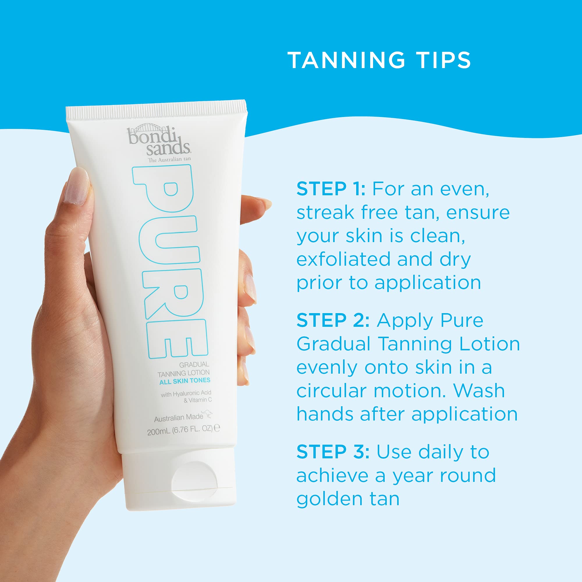 Bondi Sands PURE Gradual Tanning Lotion | Hydrates with Hyaluronic Acid for a Glowing Tan, Fragrance Free, Cruelty Free, Vegan | 6.76 Oz/200 mL