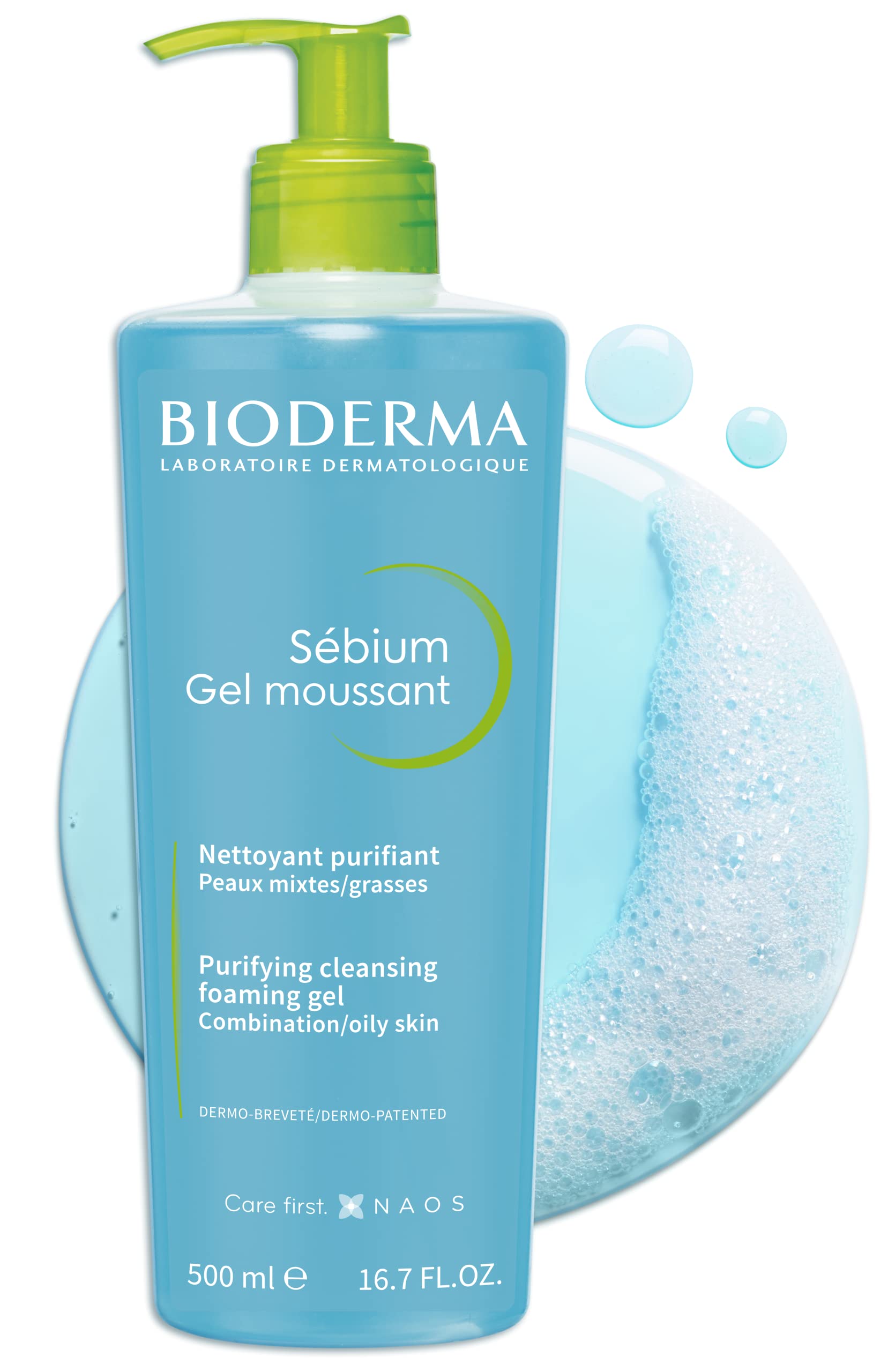 Bioderma Sébium Foaming Gel - Ultra-Gentle Purifying Cleanser for Oily, Combination & Acne Prone Skin, Remove Impurities & Control Shine, 500ml