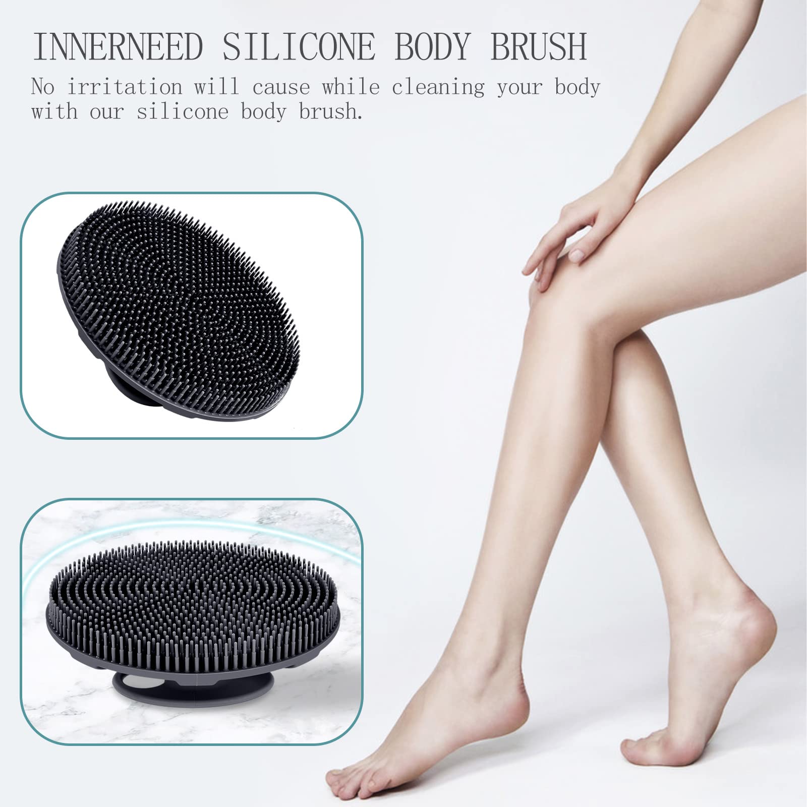 INNERNEED Food-Grade Soft Silicone Body Scrubber Shower Brush Handheld Cleansing Skin Brush, Gentle Exfoliating and Lather Well (Pack of 4)