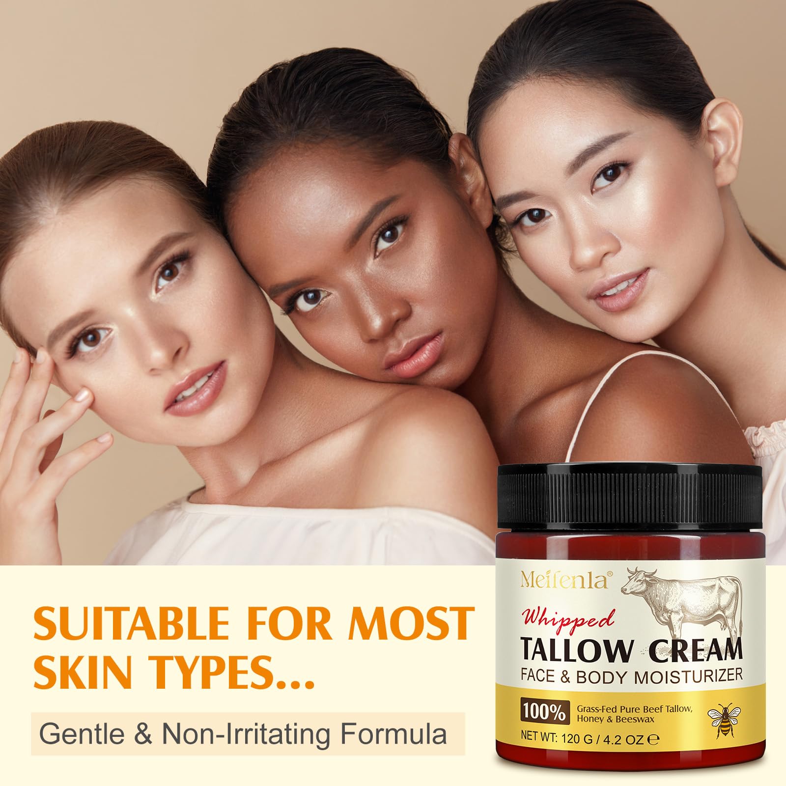 Beef Tallow for Skin,Meifenla Tallow and Honey Cream Natural Tallow Face Moisturizer, Organic Hydrating Beef Tallow Balm Deeply Moisturizing for Face & Body Skin Care