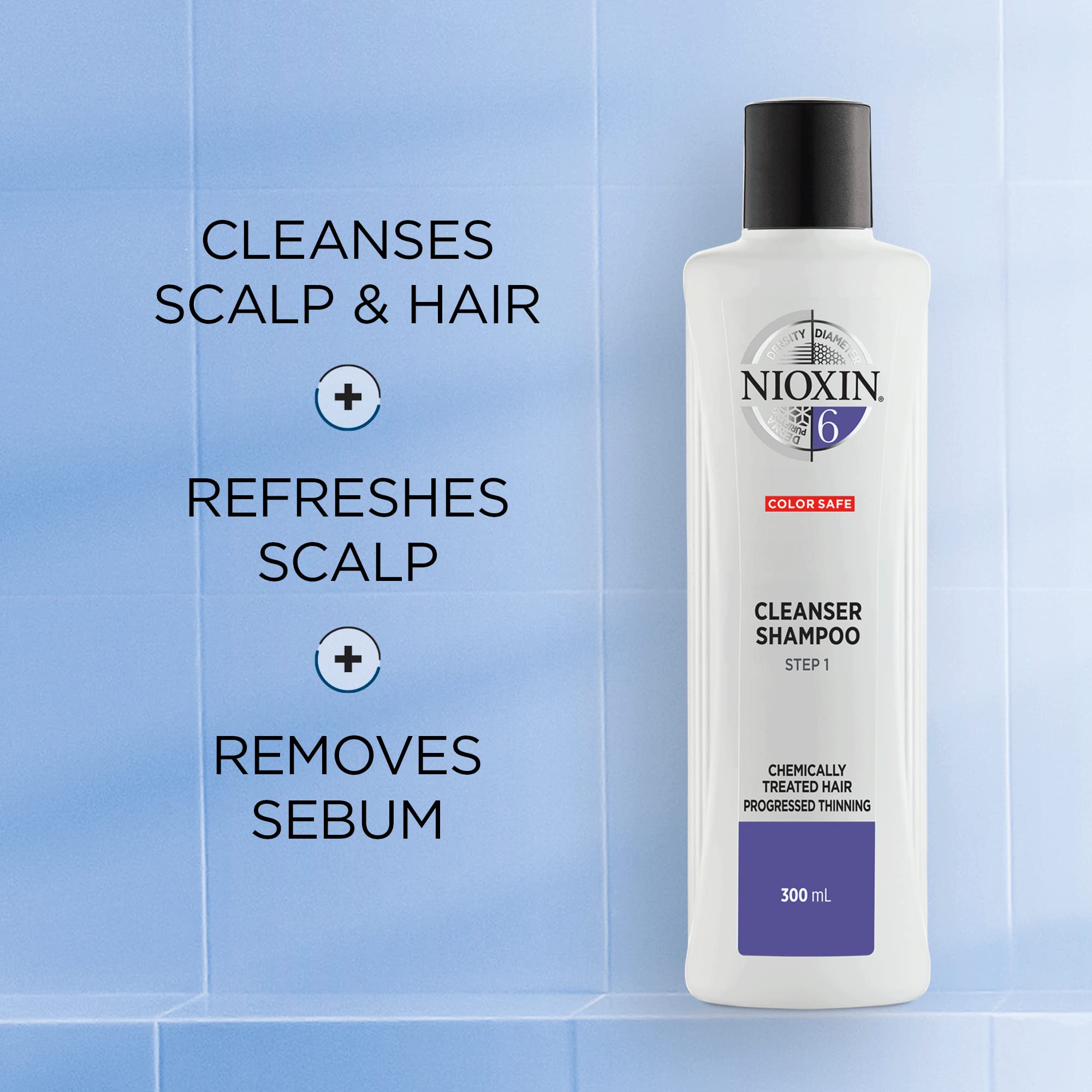 Nioxin 3-Part System, System 6 Chemically Treated Hair with Progressed Thinning, Hair Thickening Treatment, Scalp Therapy, Shampoo 300ml