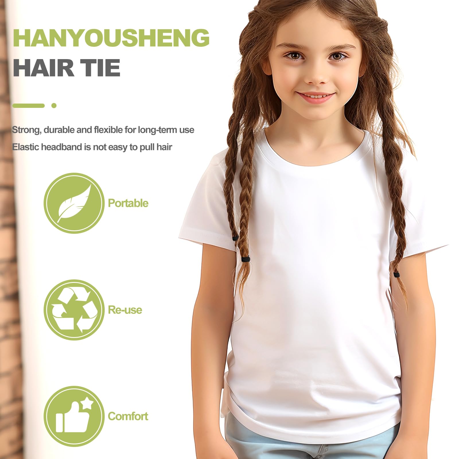 Hanyousheng 100 Pieces Baby Girl Hair Elastics, Mini Hair Elastics, Hair Ties for Girls, No Metal, Hair Elastics for Children, Black Hair