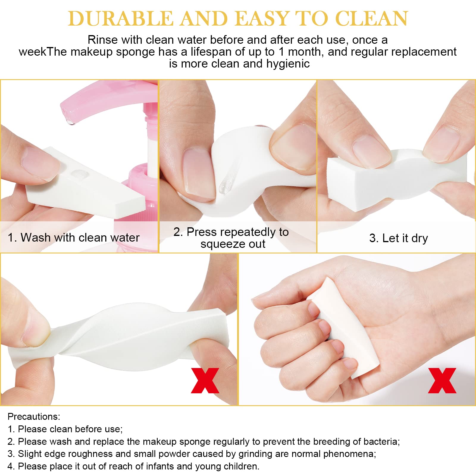 AUAUY 48 Pcs Makeup Sponge Wedge Shaped Blender, Mini Applicator Wedges, Non-Latex Cosmetic Puff, Cosmetic Wedges Beauty Blender Sponges, For Foundation Liquid Cream - White