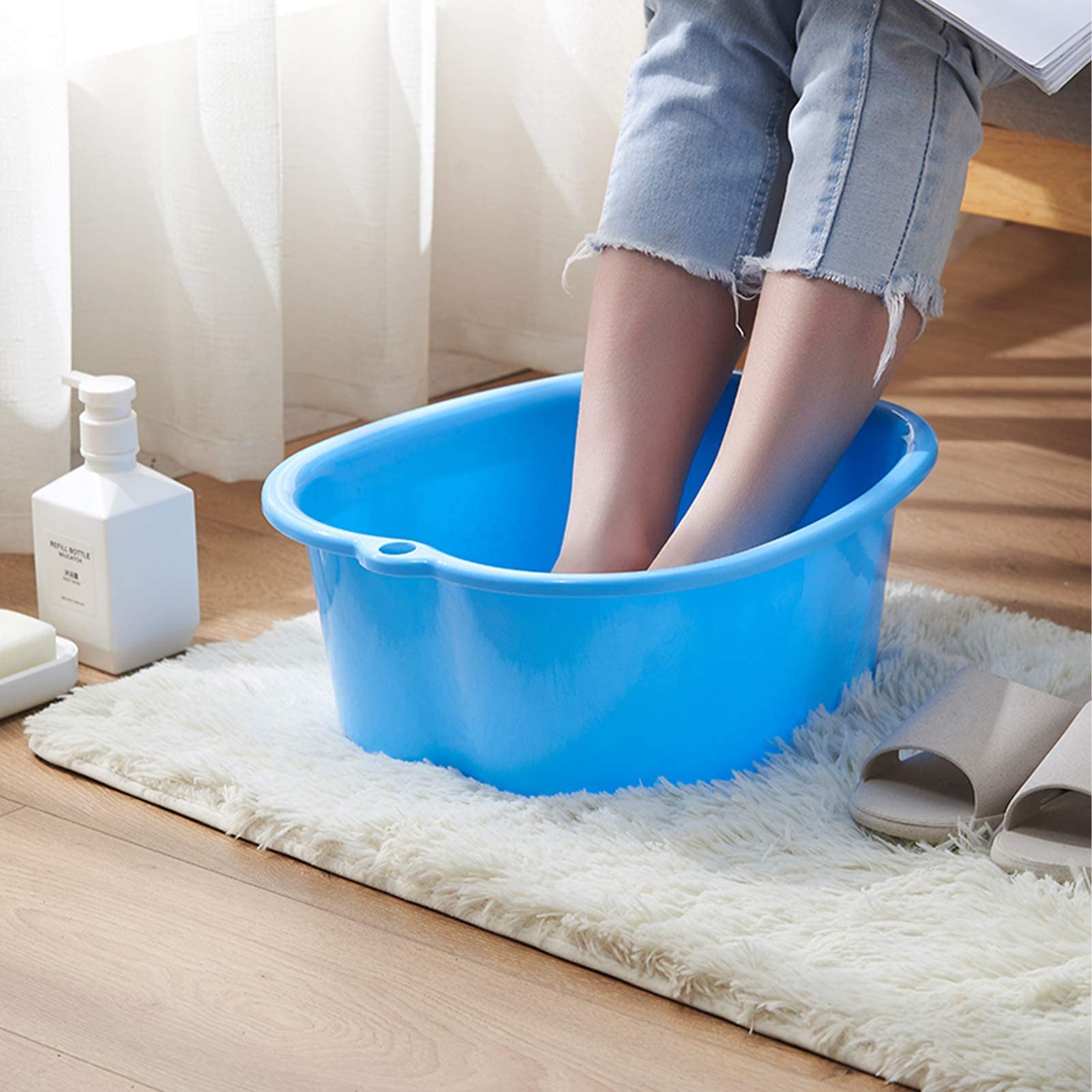 AXLOFO® Large Spa Foot Bath Bowl, Sturdy Plastic Foot Soak Bowl, Massage Foot Pedicure Bowl, Detox, feet soak, Extra Footbath Foot Basin for Soaked to Remove Dead Skin, Calluses (Blue)