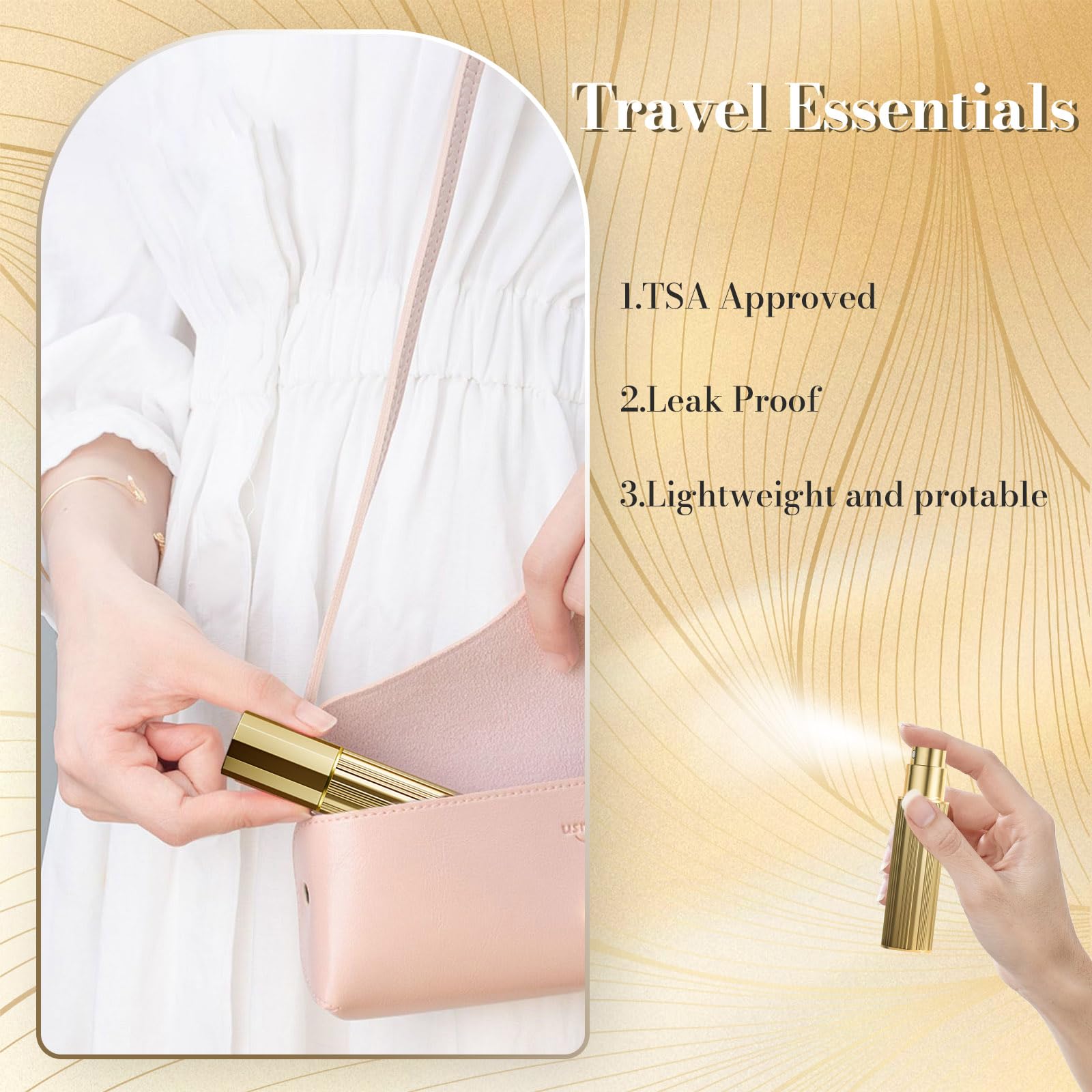 JOOMOKO Perfume Atomiser, Perfume Travel Bottle, 10ML Atomiser Spray Bottle, Refillable & Travel Size Perfume Spray Bottle Easy to Refill Cologne Dispenser for Women and Men(Gold&Green)