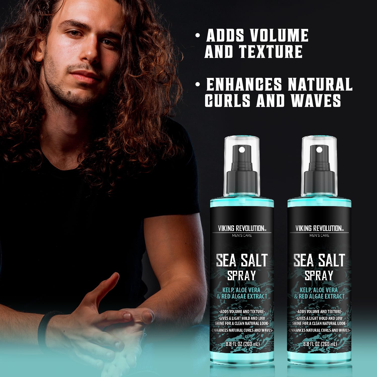 Viking Revolution - Sea Salt Spray for Hair Men - 2 x 260 ml - Hair Texturizing Spray with Kelp, Aloe Vera & Red Algae Extract - Surf Spray - Volume & Texture - Gifts For Men