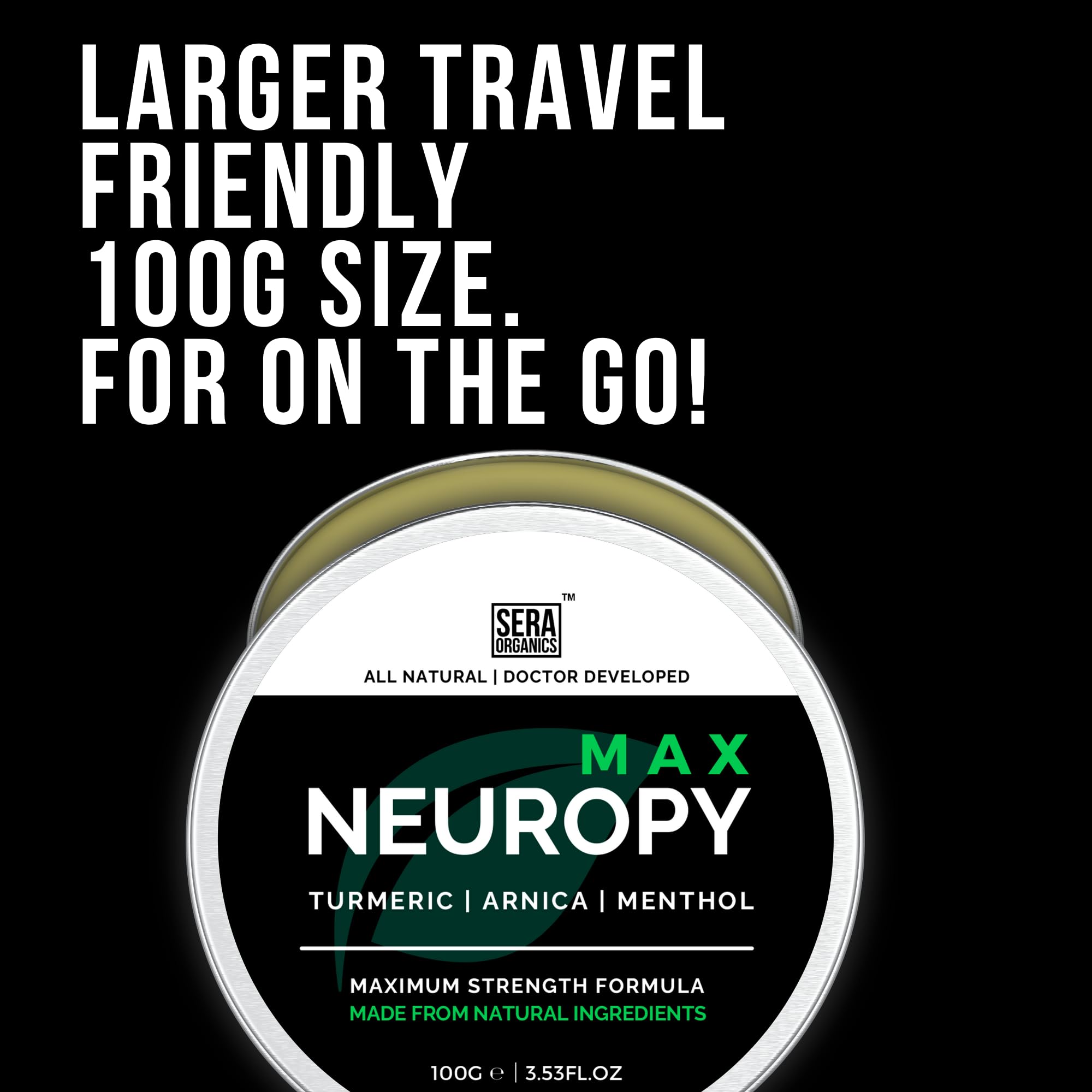 Neuropathy Cream – Max Strength Balm with Turmeric, Arnica & Menthol – Soothing & Hydrating Care for Feet, Hands, Legs & Toes – Fast-Absorbing, Non-Greasy Formula (100g) by Sera Organics