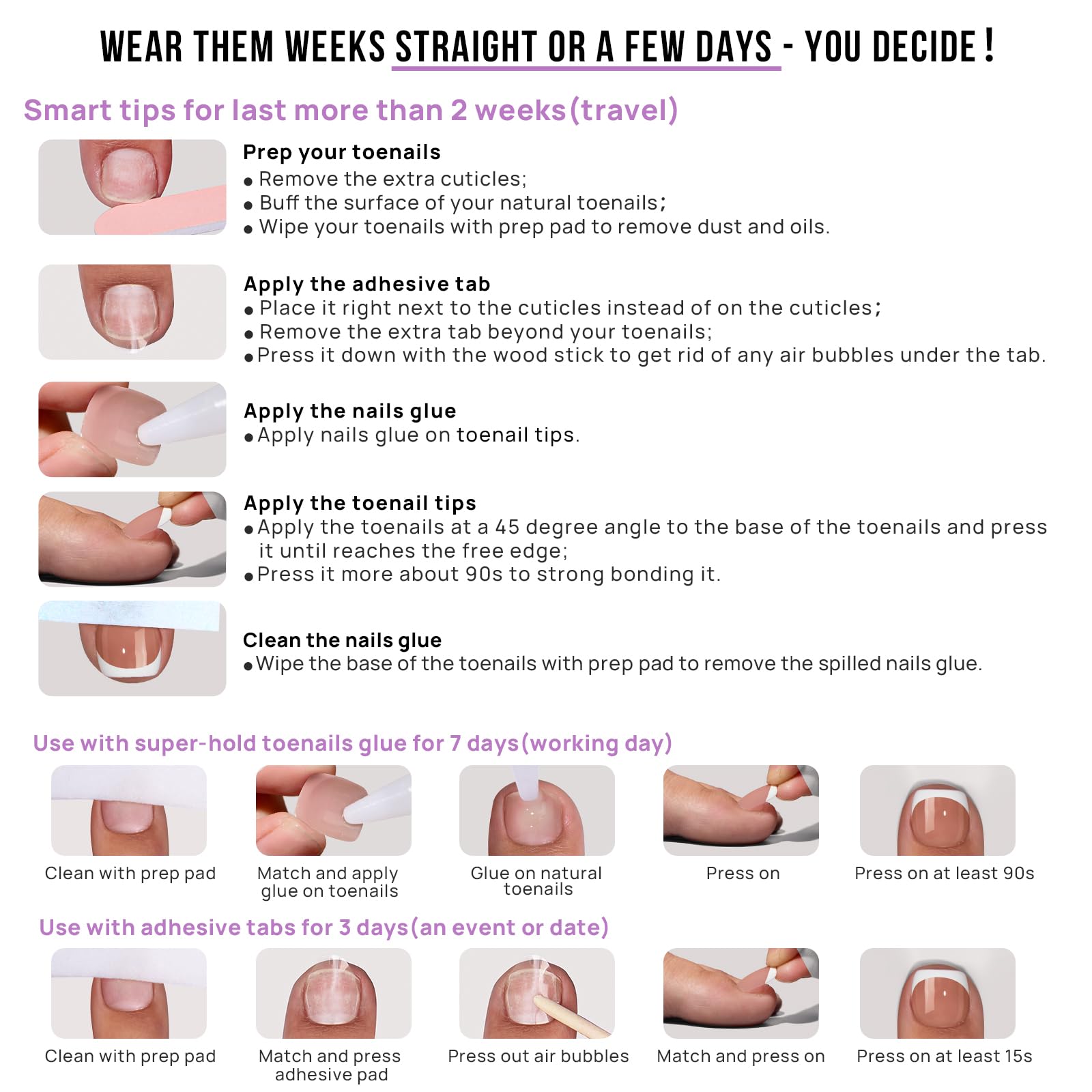 BTArtbox False Toenails Short - 32 Pcs French Tip Press on Toe Nails, Brown Square Toe Nails False, Light Weight Stick on Toenails with Glue, Fake Toenails in 16 Sizes, Champ