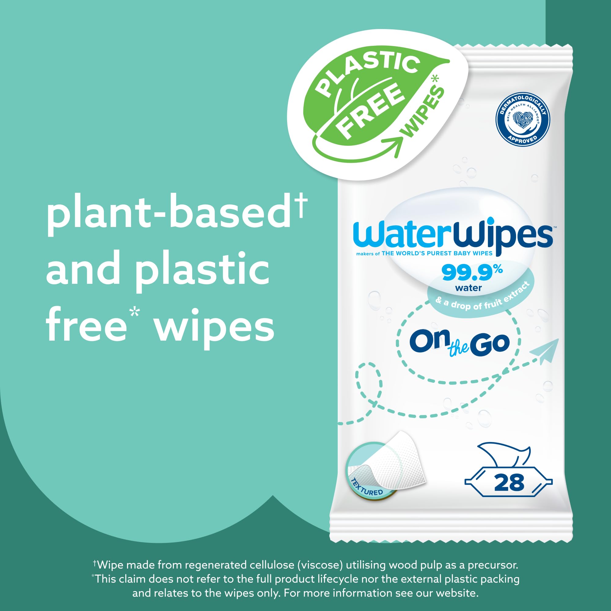 WaterWipes On The Go Wipes, 224 Count (8 Packs), 99.9% Water-Based Wipes for Travel, Sports, and to Refresh Skin, Unscented, Packaging May Vary