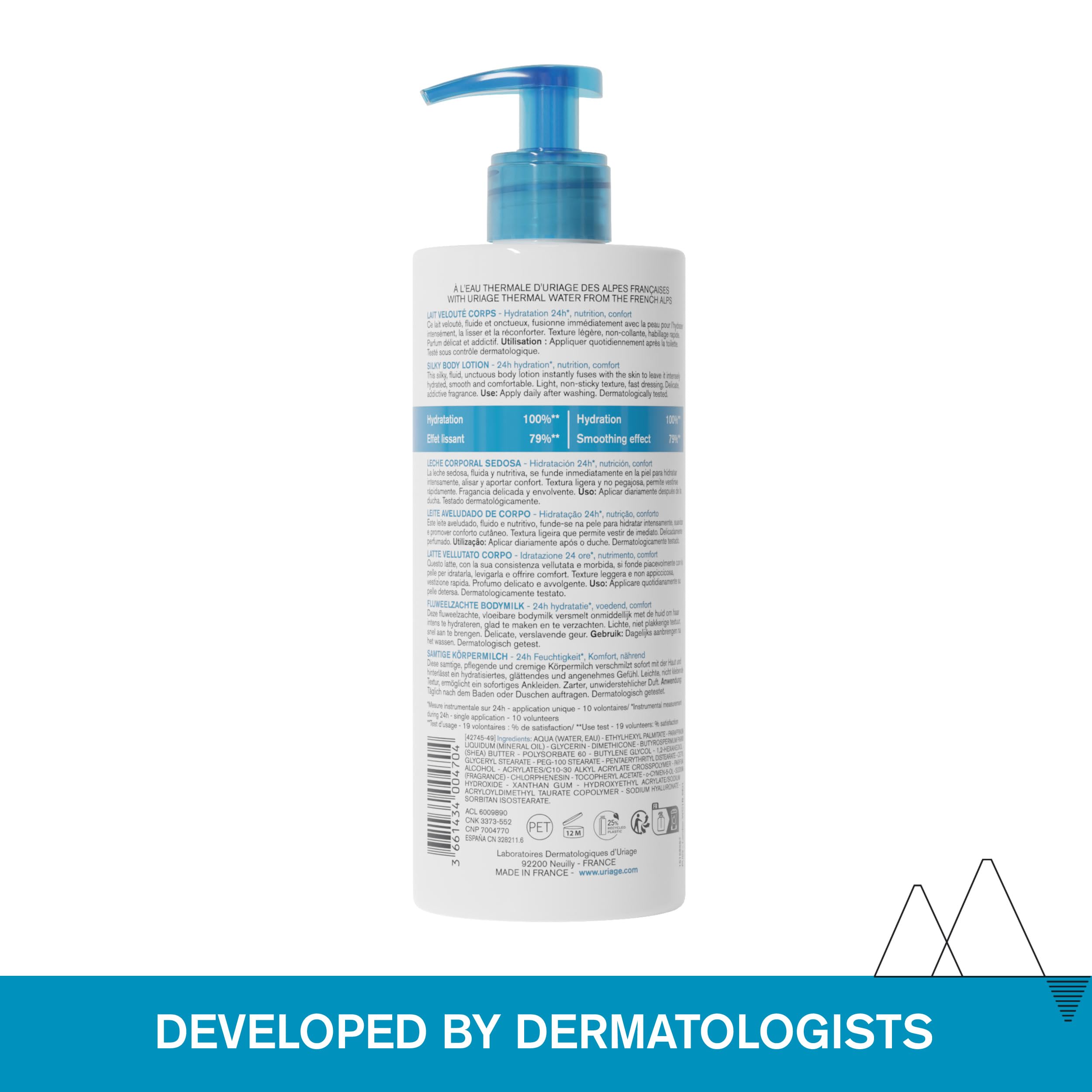 URIAGE Silky Body Lotion with Shea Butter & Hyaluronic Acid | 24H Hydration, Smoothing Effect, Moisturizer, Paraben-Free, 500 mL / 17 oz