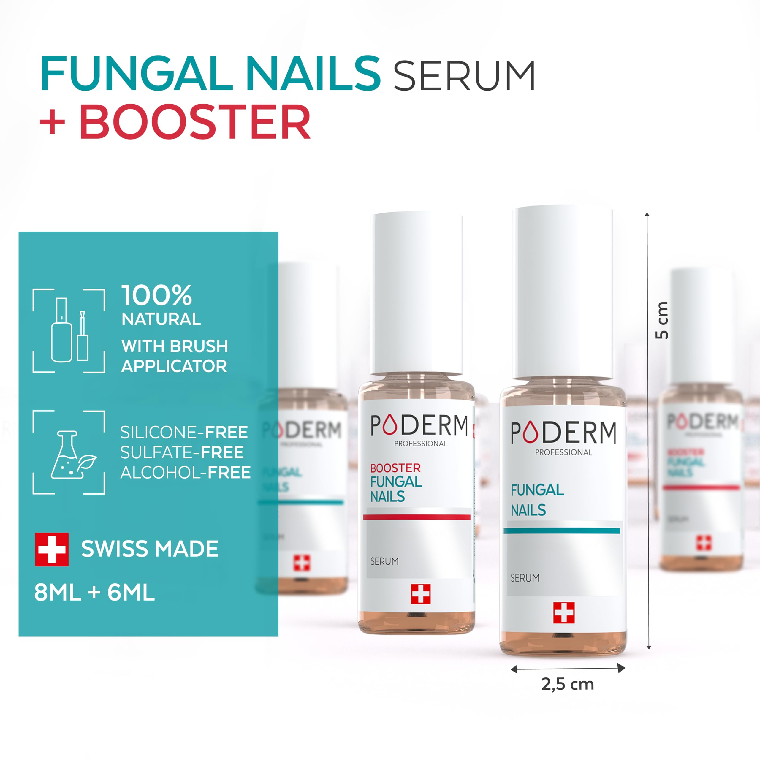 Poderm Pack Duo 2-in-1 Fungal Nail Treatment for Severe Nail Infections | Swiss-Made Serum & Booster | No Filling Needed | FungiGone Nail Fungus Treatment for Damaged Toenails | Podiatrist Developed