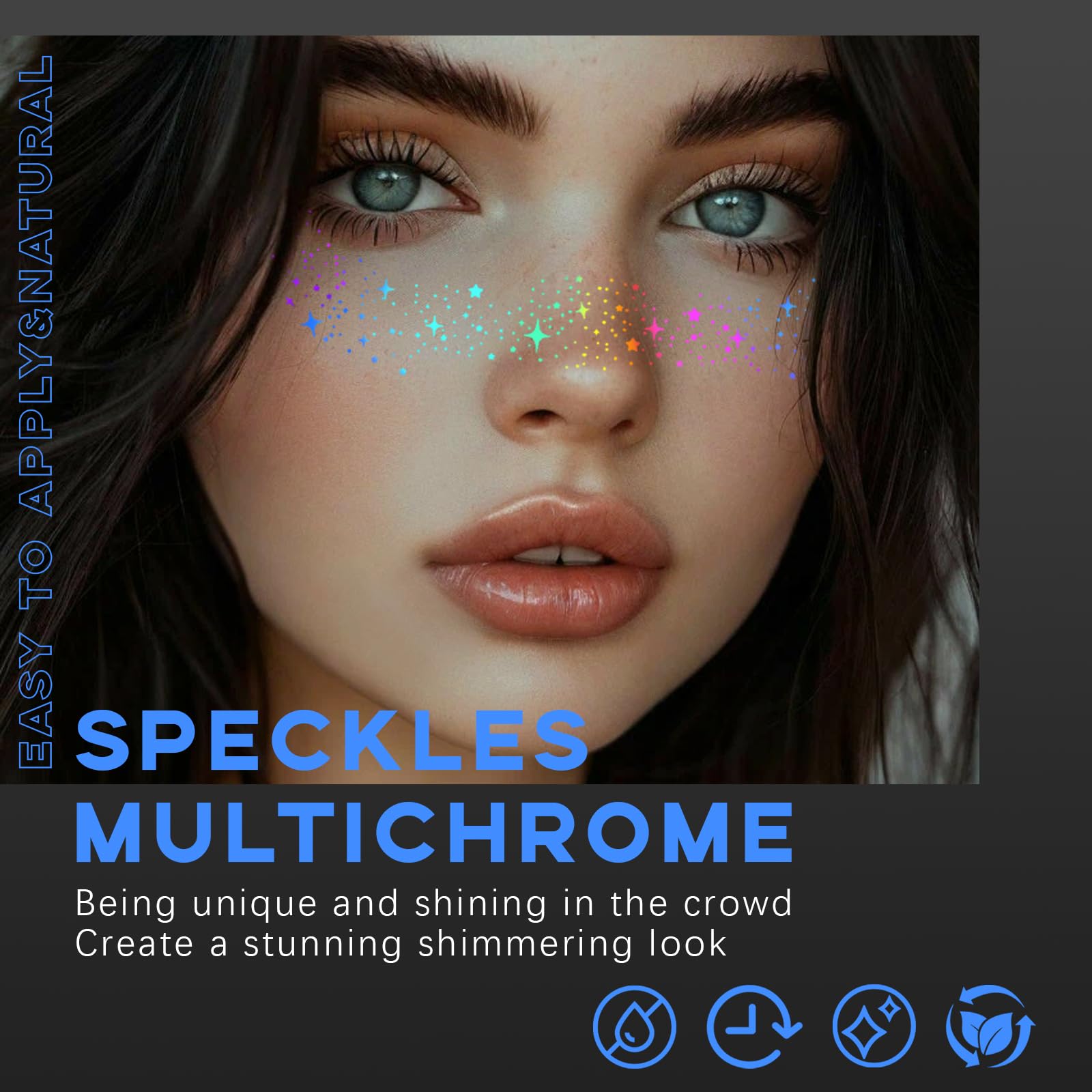 Noerrors Glitter Freckles Face Tattoo, 10pcs Multichrome Holographic Sparkle Face Glitter Speckles Patches, Waterproof Metallic Cute Star Temporary Tattoo Stickers Makeup Festival Rave Accessories