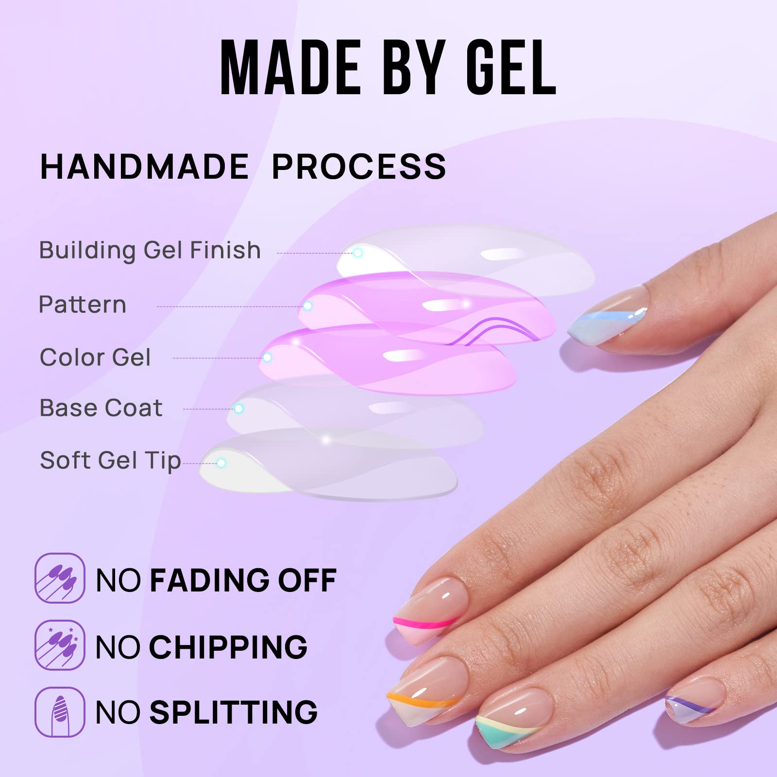 BTArtbox Press On Nails Short, 30 Pcs French Tip False Nails With Nail Glue and Adhesive Nail Tabs, No Fade Out Stick On Nails in 15 Sizes, Soft Gel Glue On Fake Nail for Women, Pastel Curves